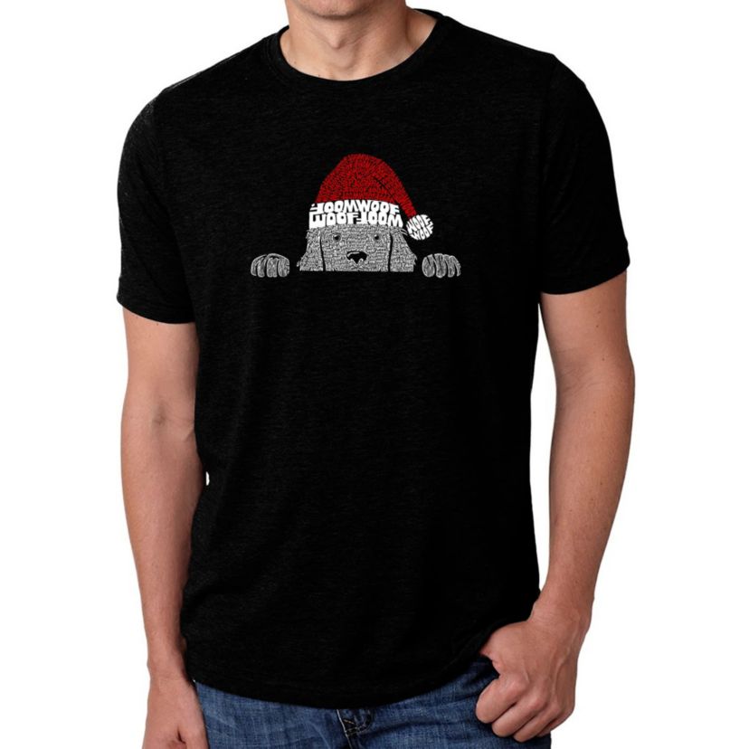 Mens Premium Blend Word Art T-Shirt  - Christmas Peeking Dog
