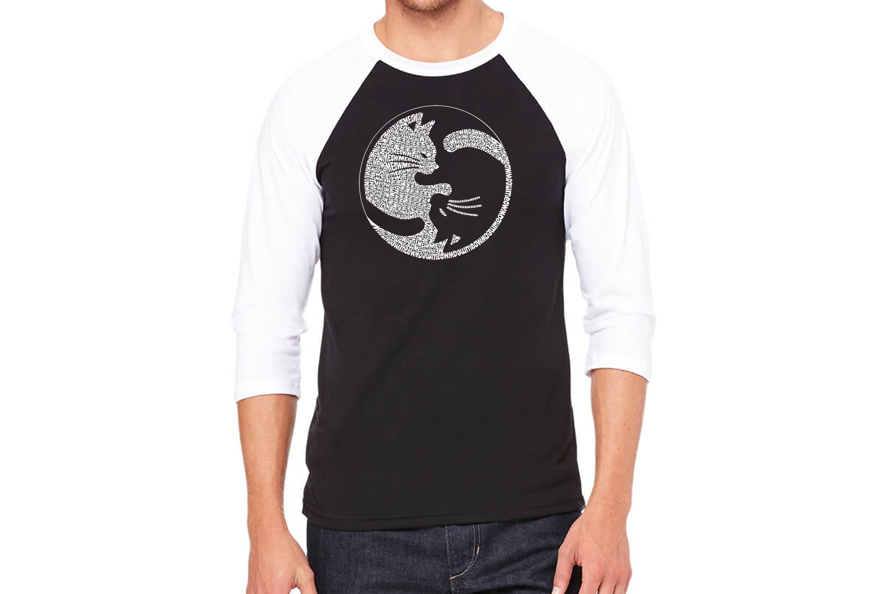 Mens Raglan Baseball Word Art T-shirt - Yin Yang Cat