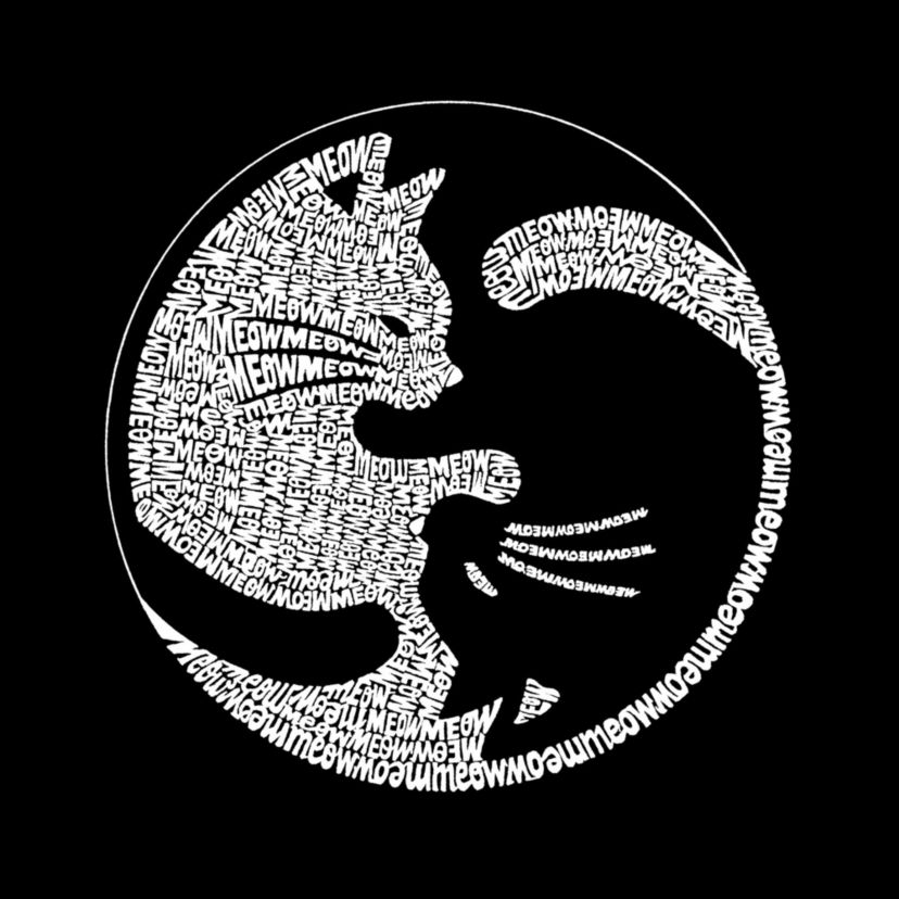 Mens Raglan Baseball Word Art T-shirt - Yin Yang Cat