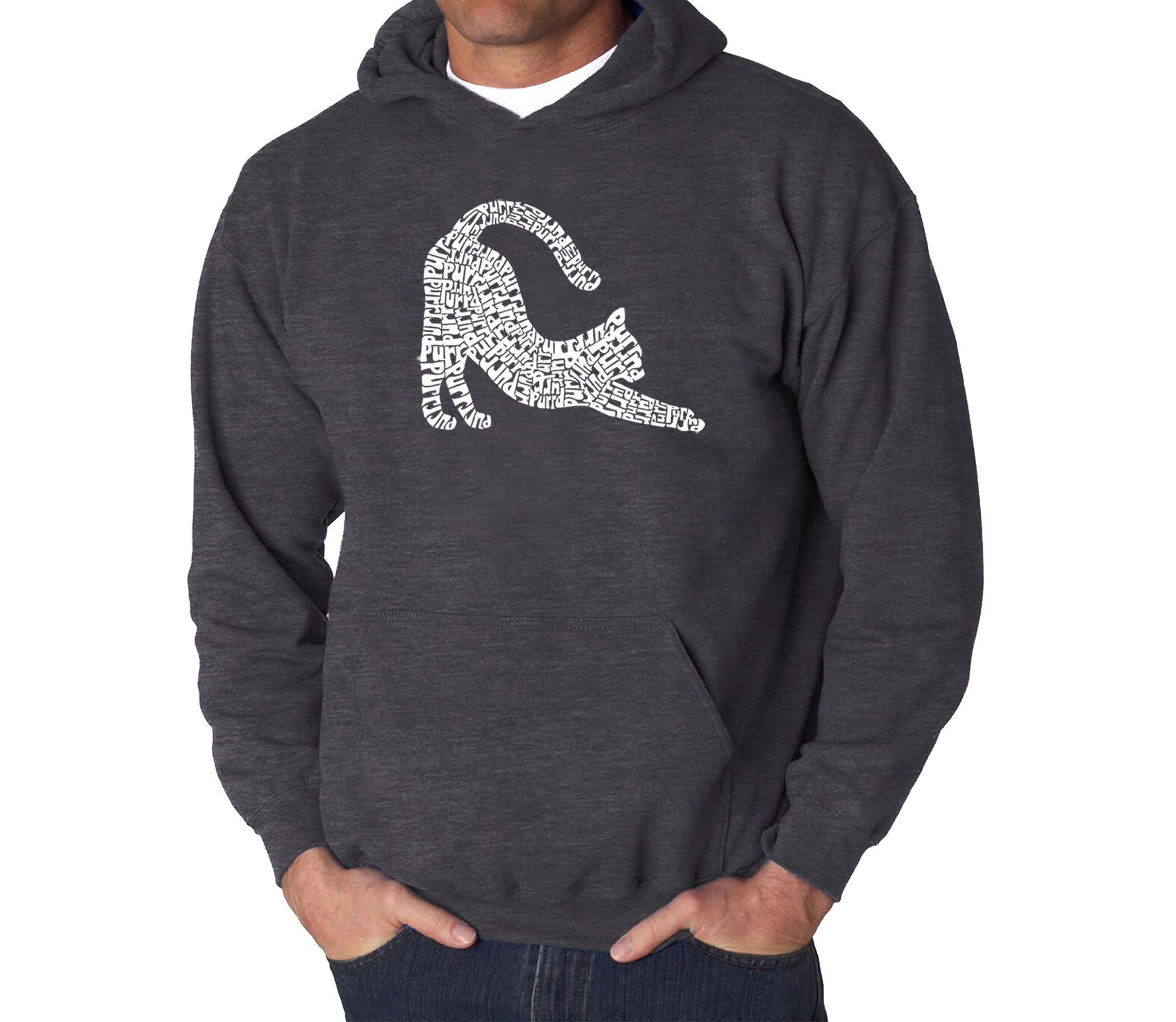Mens Word Art Hooded Sweatshirt - Stretching Cat