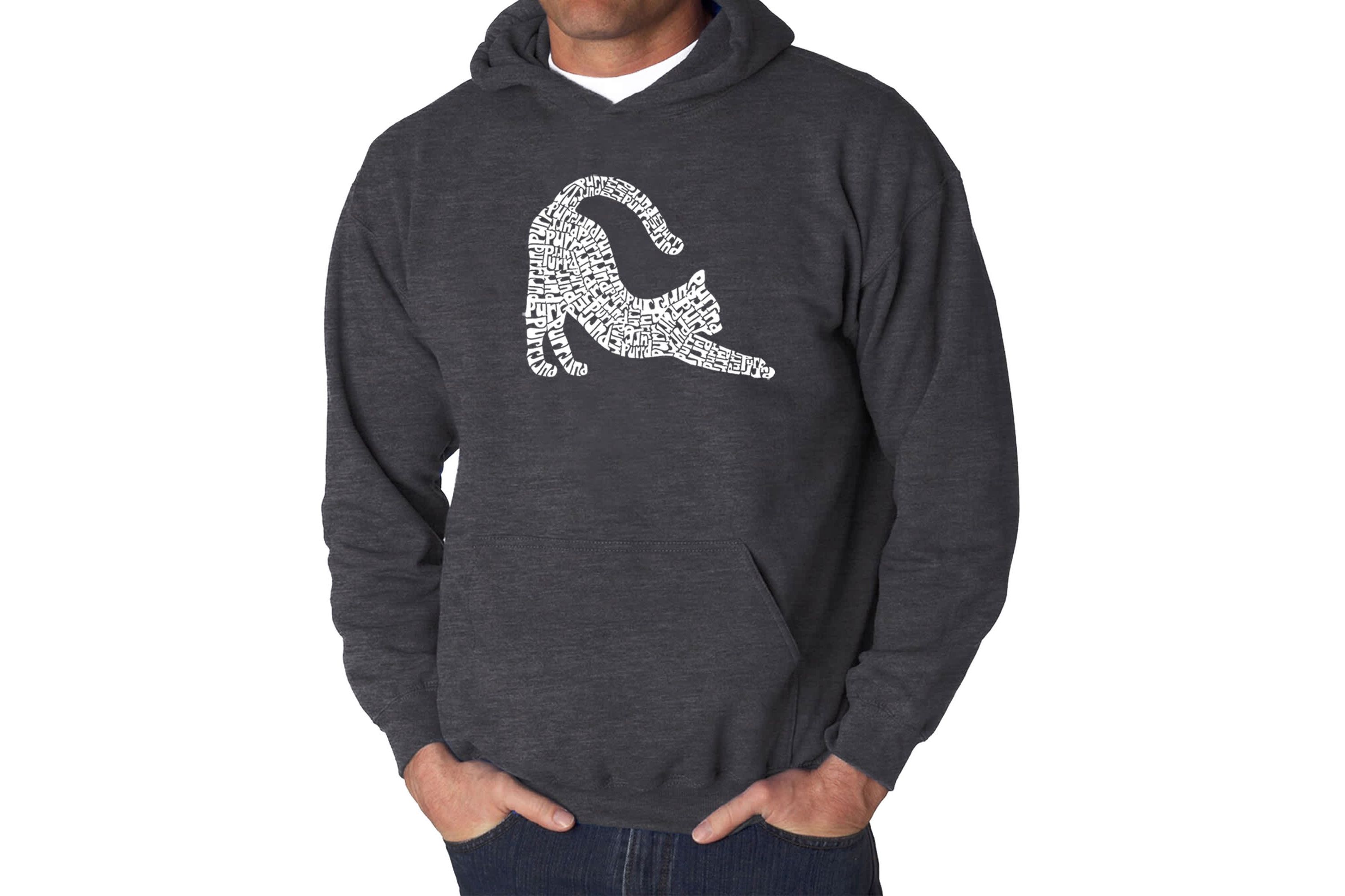 Mens Word Art Hooded Sweatshirt - Stretching Cat
