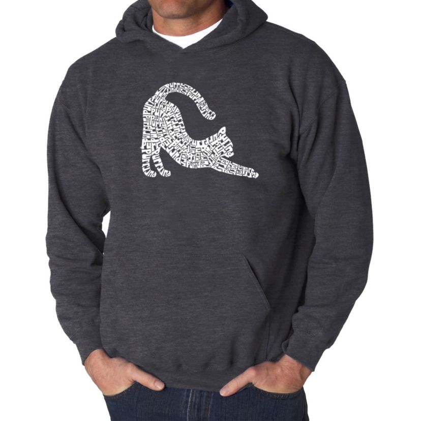 Mens Word Art Hooded Sweatshirt - Stretching Cat