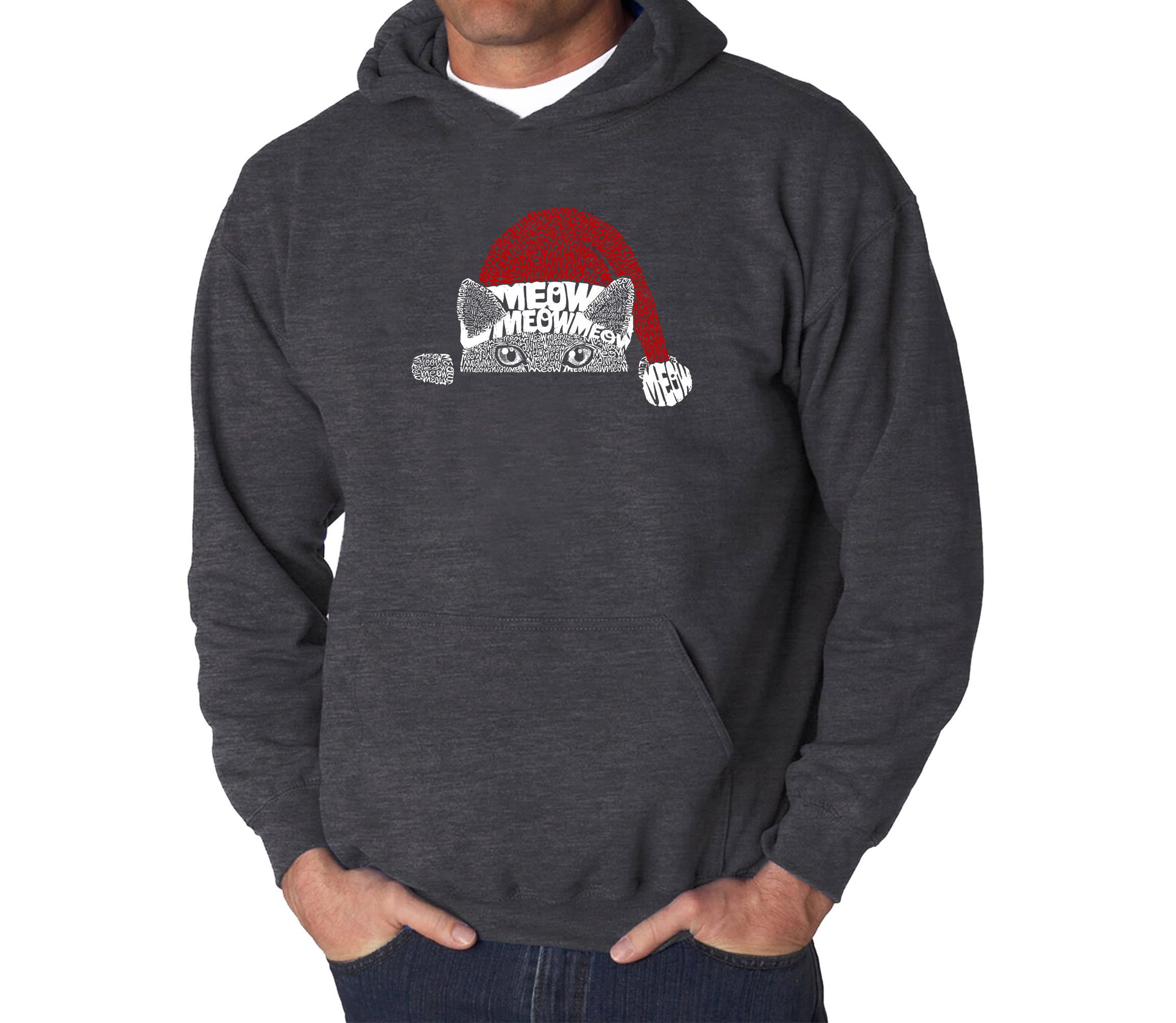 Mens Word Art Hooded Sweatshirt  - Christmas Peeking Cat