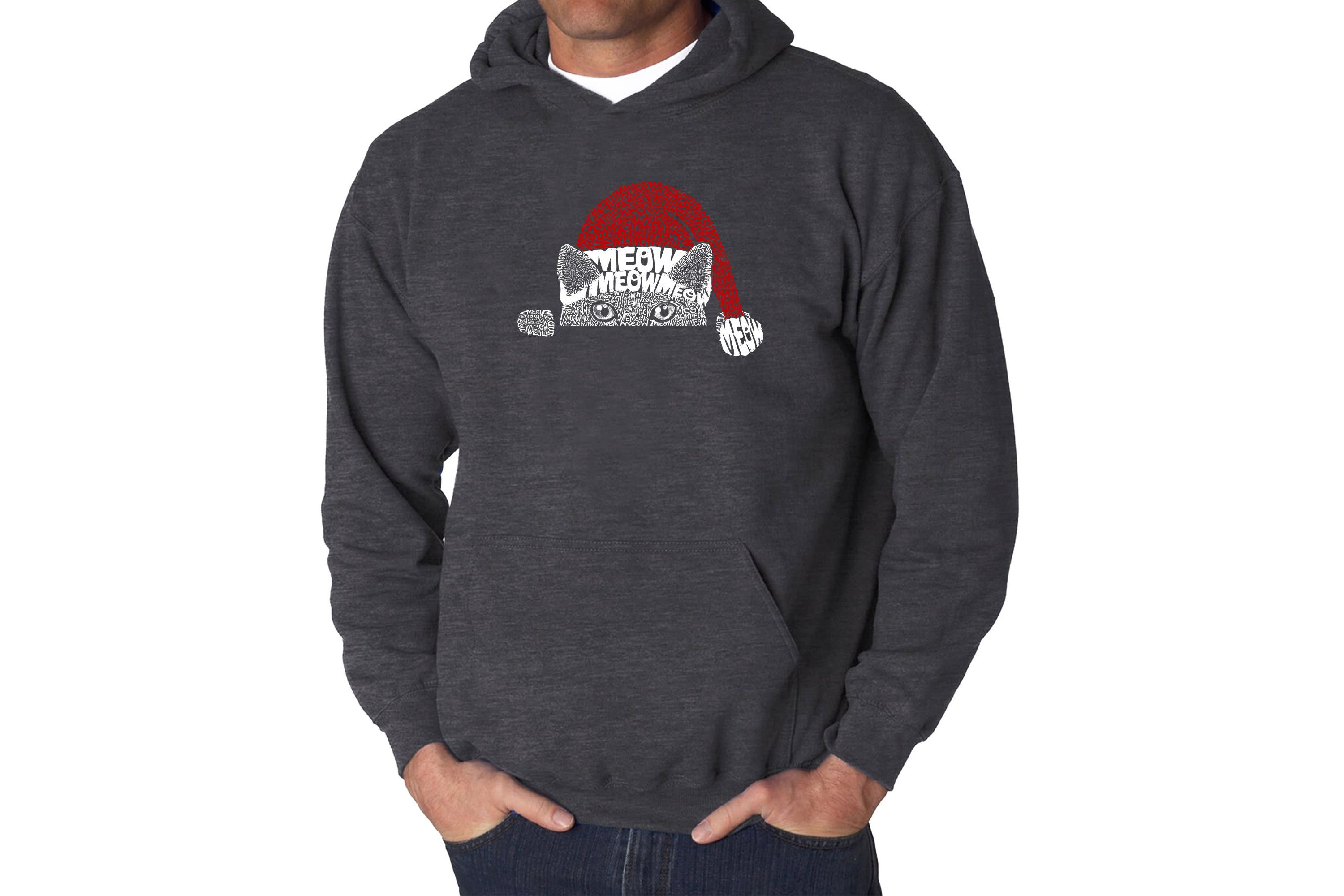 Mens Word Art Hooded Sweatshirt  - Christmas Peeking Cat