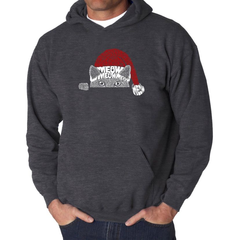 Mens Word Art Hooded Sweatshirt  - Christmas Peeking Cat