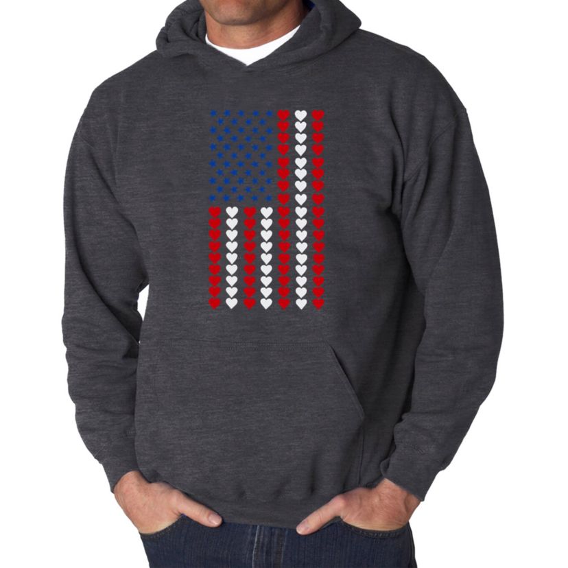 Mens Word Art Hooded Sweatshirt - Heart Flag