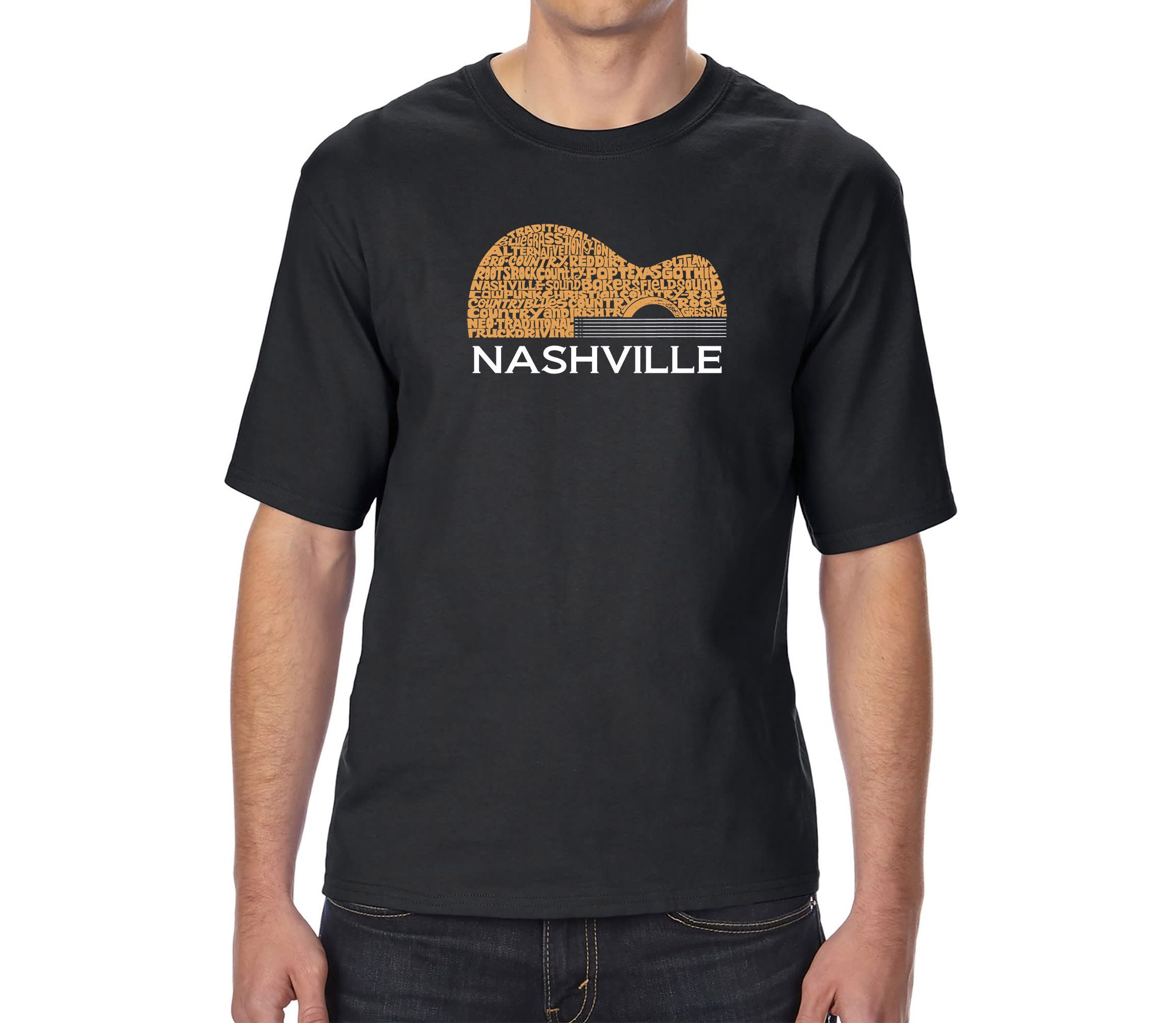 Mens Tall and Long Word Art T-Shirt  - Nashville Guitar