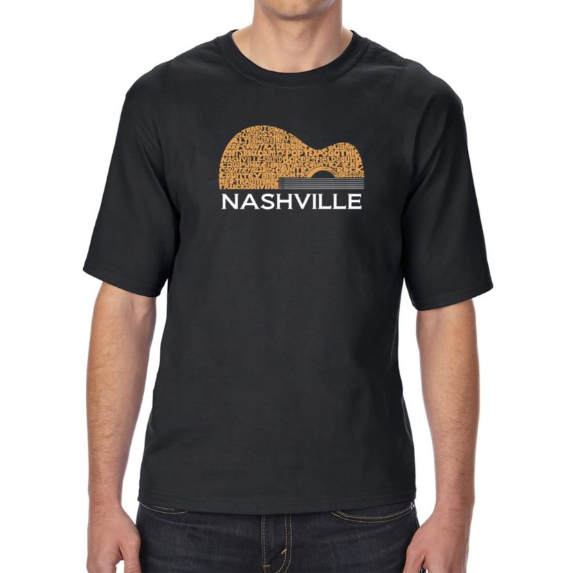Mens Tall and Long Word Art T-Shirt  - Nashville Guitar
