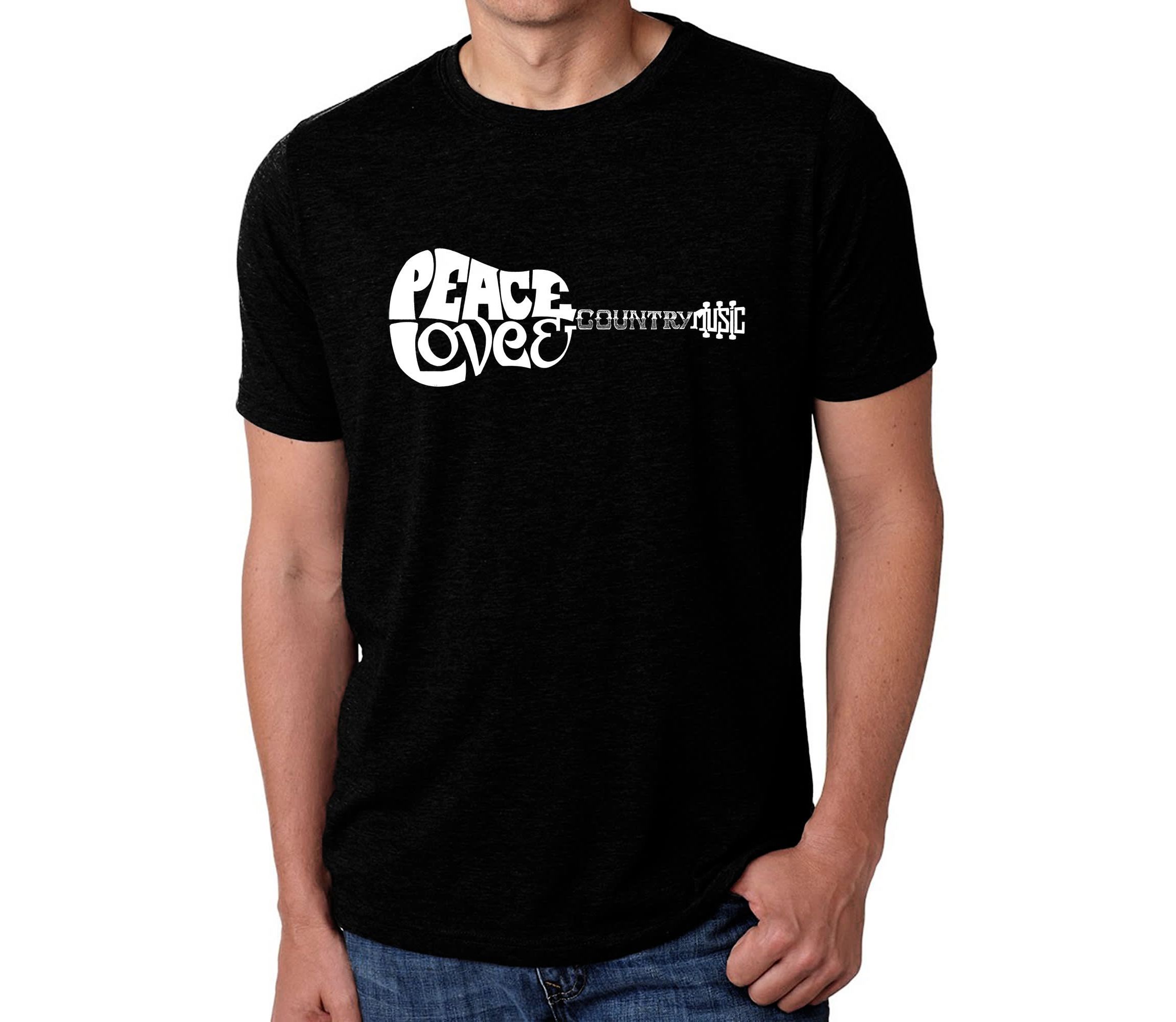 Mens Premium Blend Word Art T-shirt - Peace Love Country