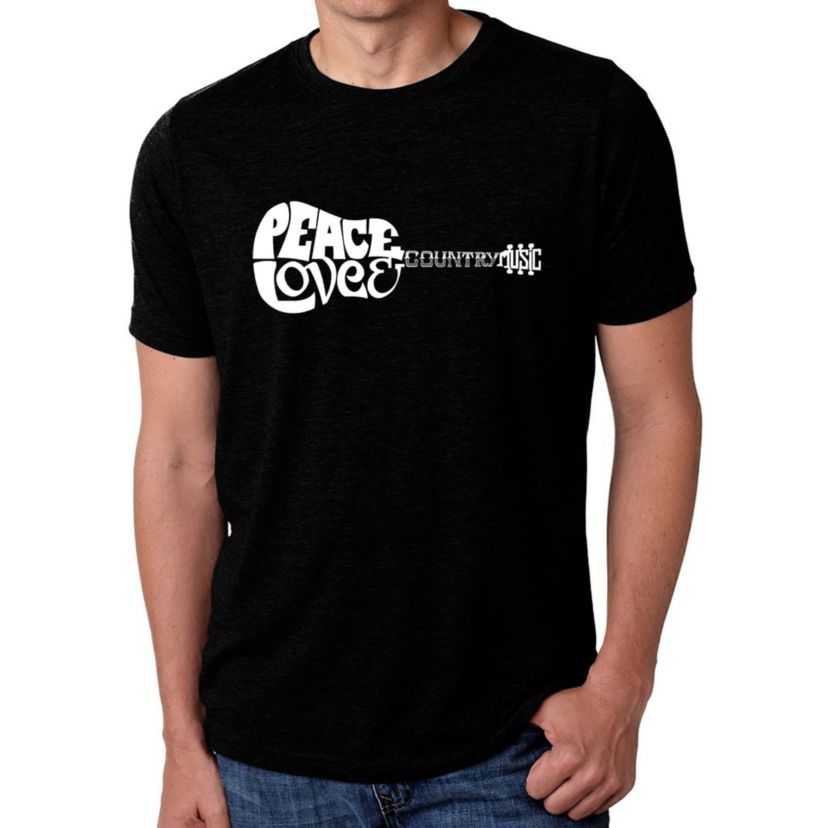 Mens Premium Blend Word Art T-shirt - Peace Love Country