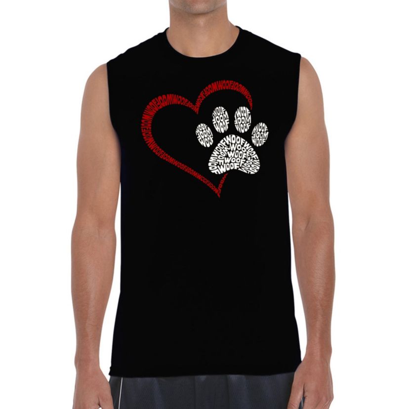 Mens Word Art Sleeveless T-Shirt - Paw Heart