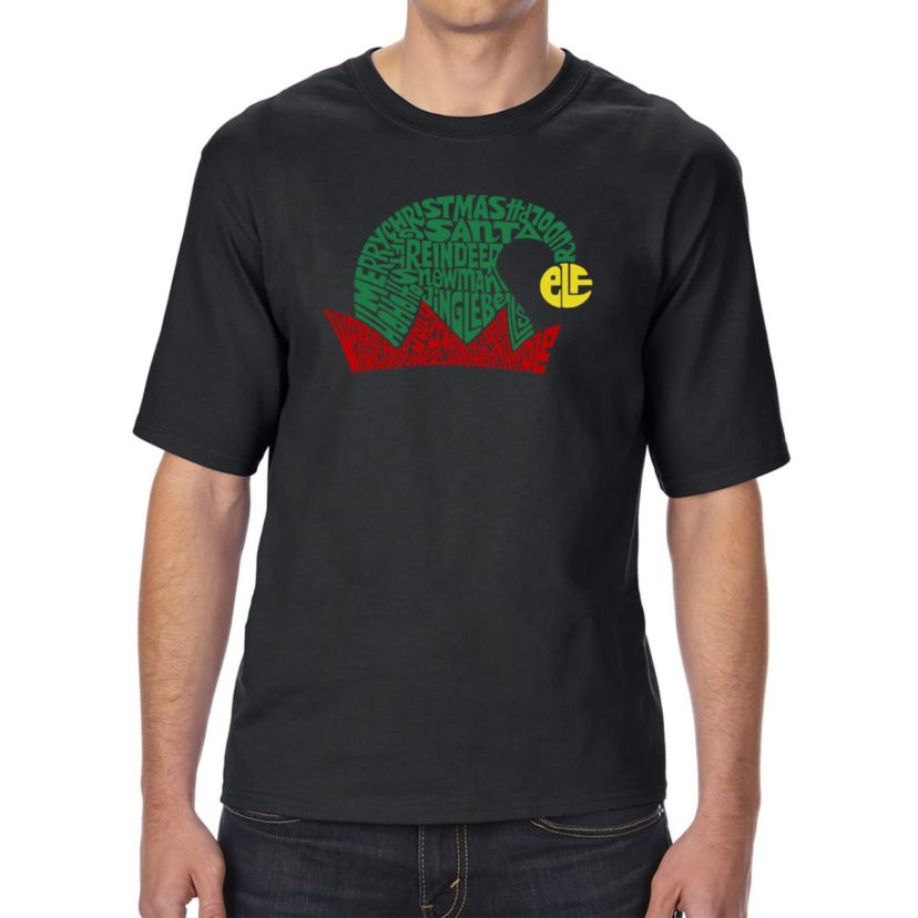 Mens Tall and Long Word Art T-Shirt  - Christmas Elf Hat