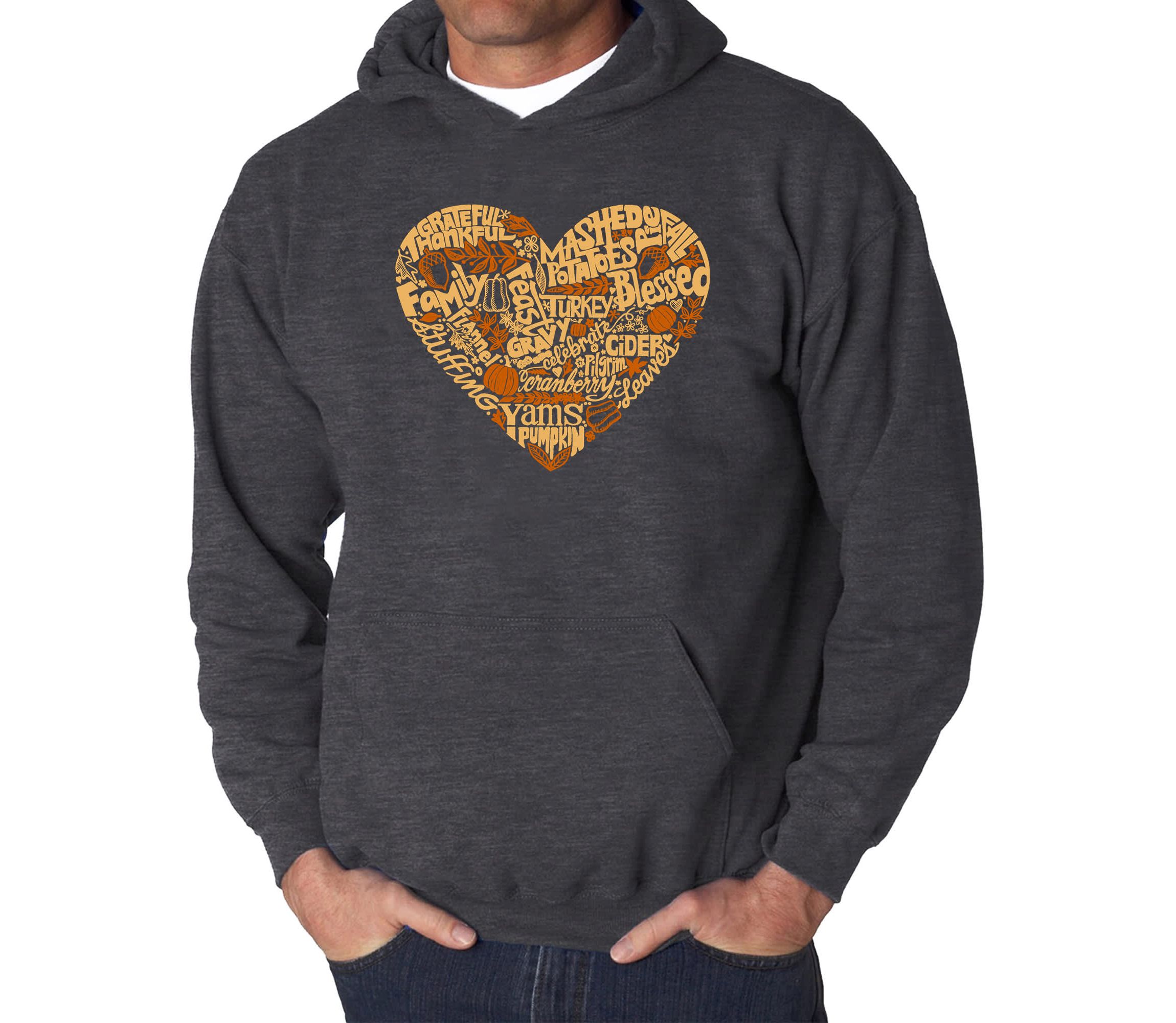 Mens Word Art Hooded Sweatshirt - Thanksgiving Heart