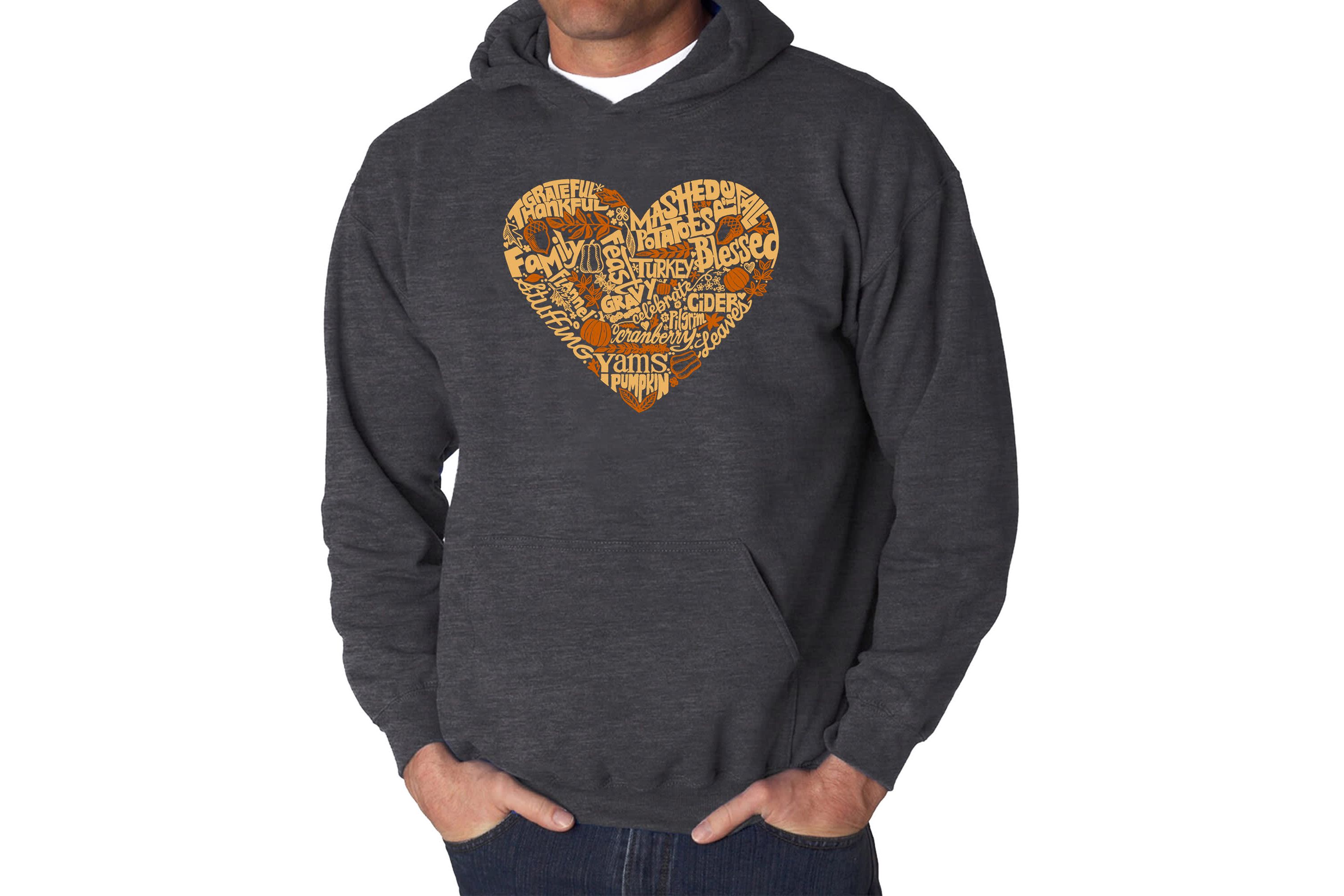 Mens Word Art Hooded Sweatshirt - Thanksgiving Heart