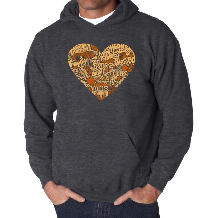 Mens Word Art Hooded Sweatshirt - Thanksgiving Heart