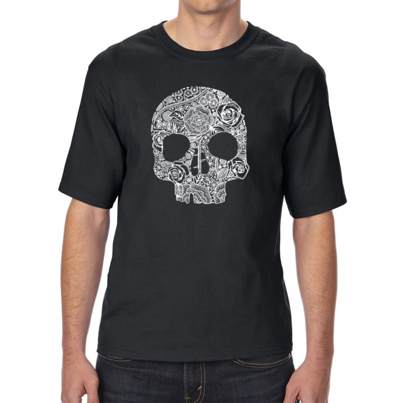 Mens Tall and Long Word Art T-shirt - Flower Skull