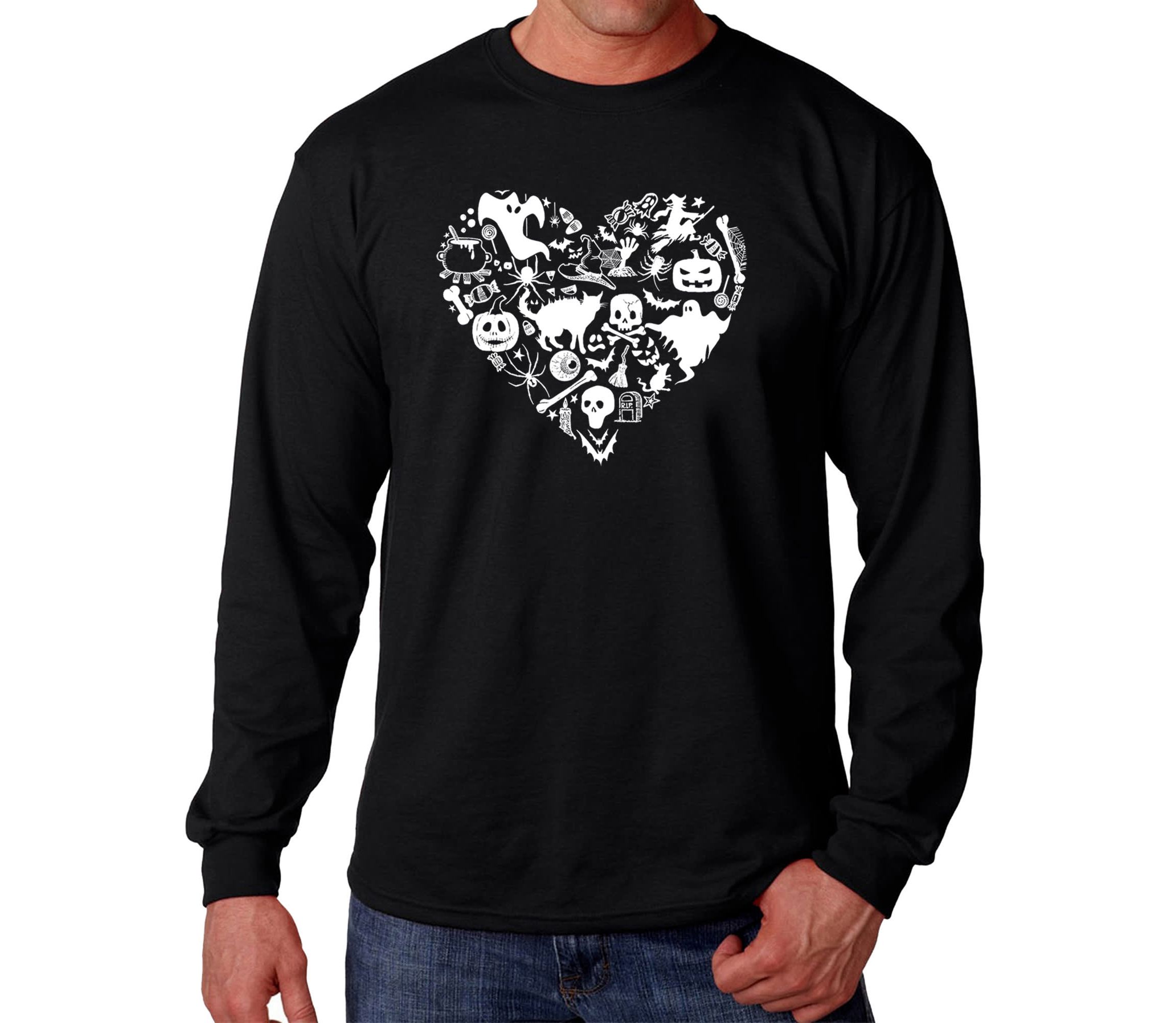Mens Word Art Long Sleeve T-Shirt - Halloween Heart