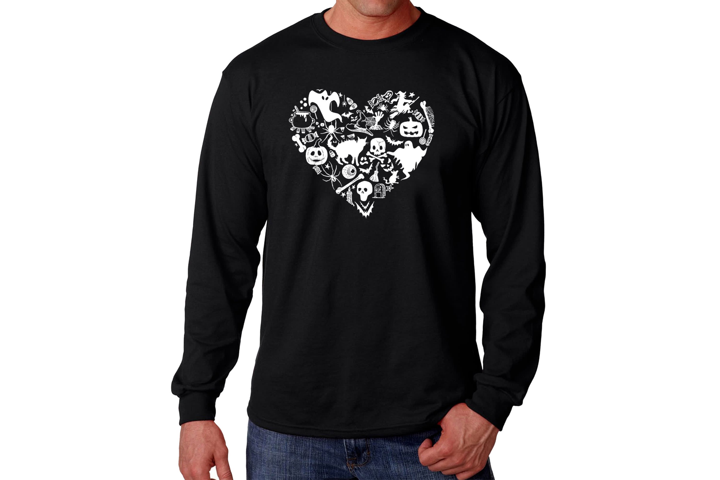 Mens Word Art Long Sleeve T-Shirt - Halloween Heart