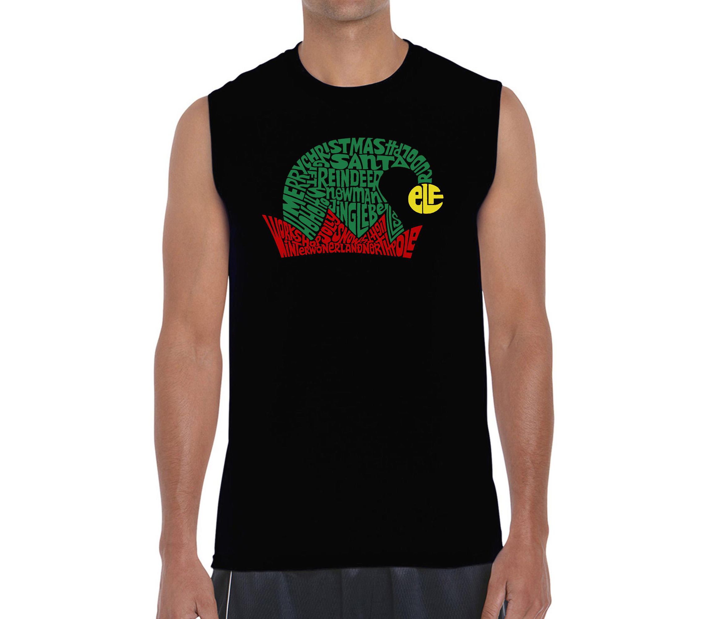 Mens Word Art Sleeveless T-Shirt  - Christmas Elf Hat