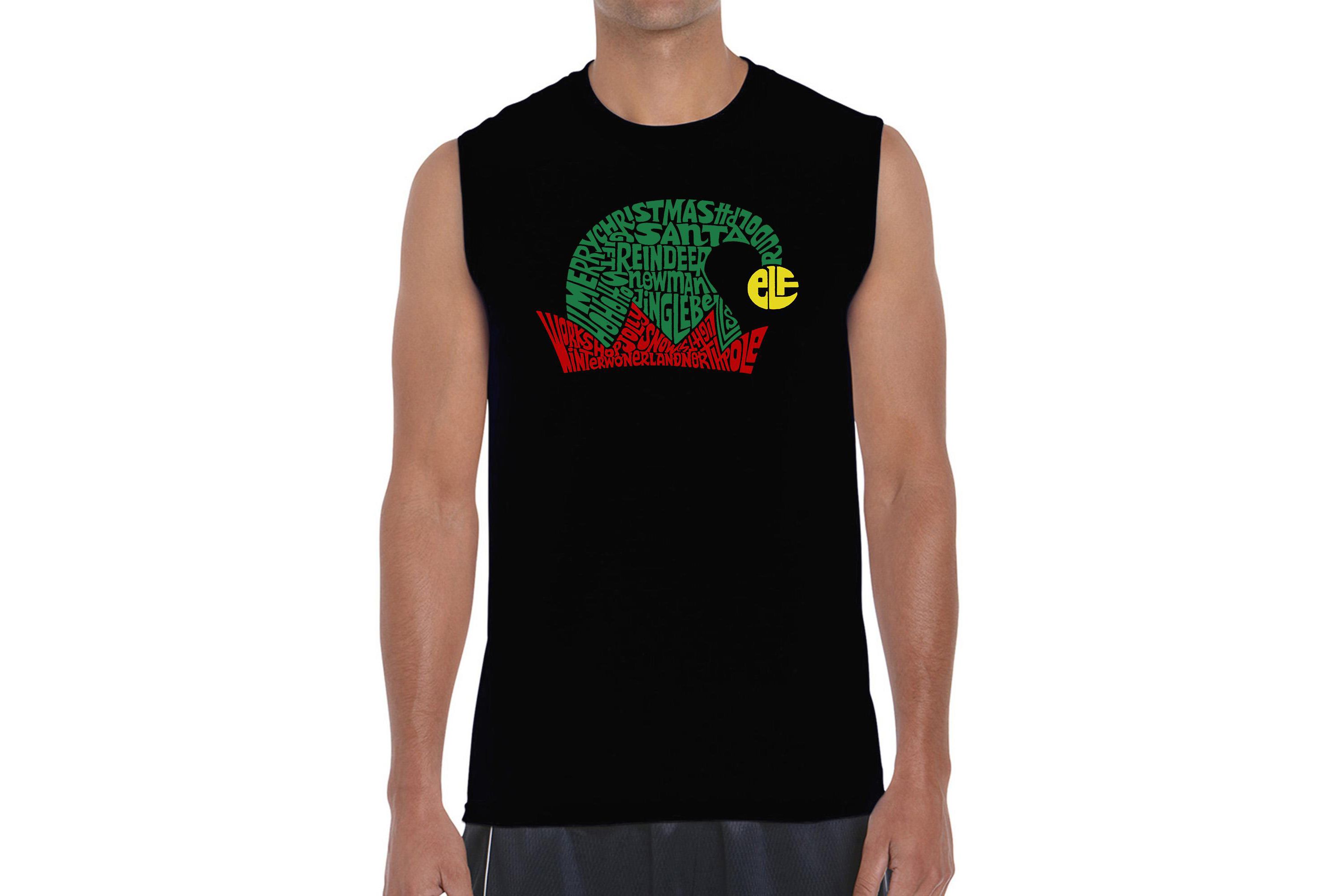 Mens Word Art Sleeveless T-Shirt  - Christmas Elf Hat