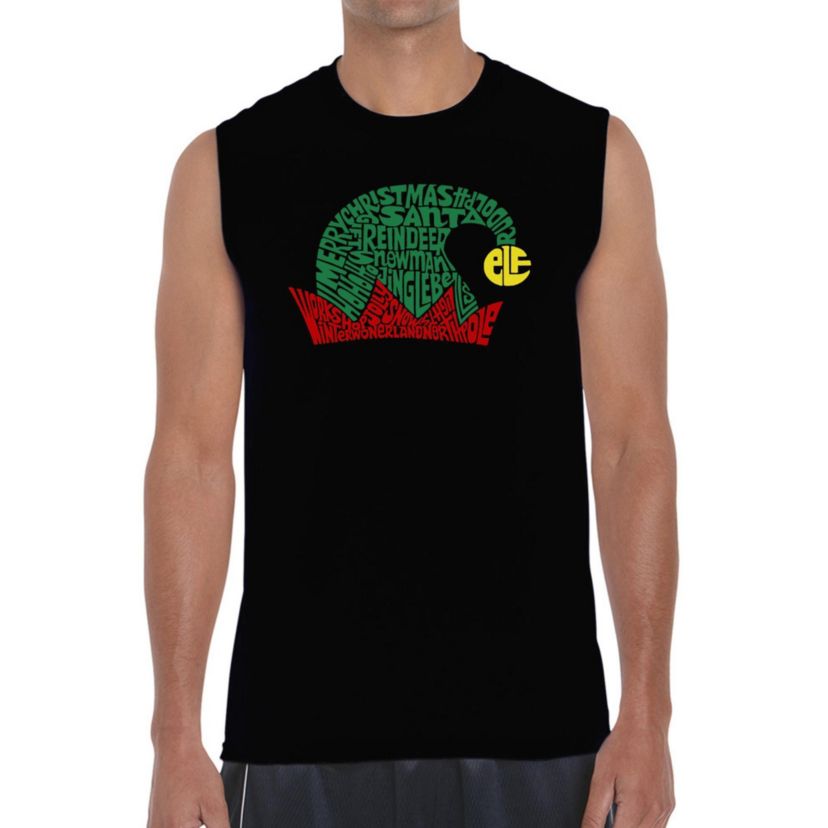 Mens Word Art Sleeveless T-Shirt  - Christmas Elf Hat
