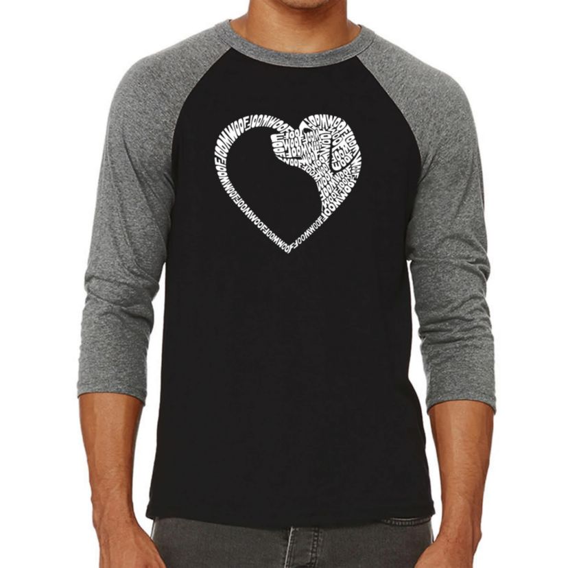 Mens Raglan Baseball Word Art T-Shirt  - Dog Heart