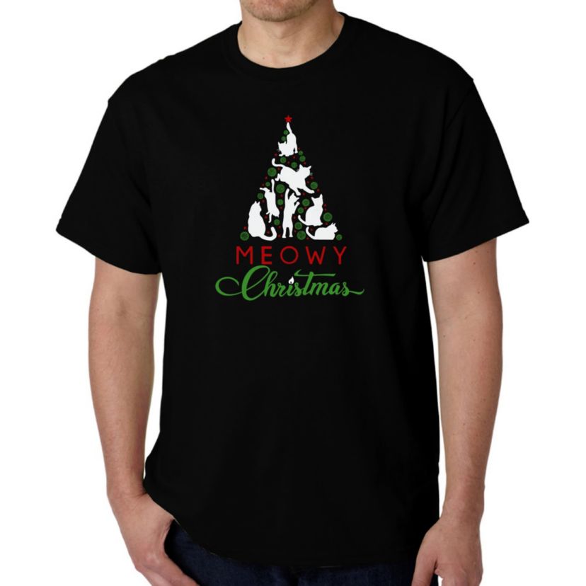 Mens Word Art T-Shirt - Meowy Christmas Tree