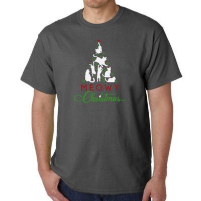 LA Pop Art Men's Word Art T-Shirt - Meowy Christmas Tree, Gray, 4XL
