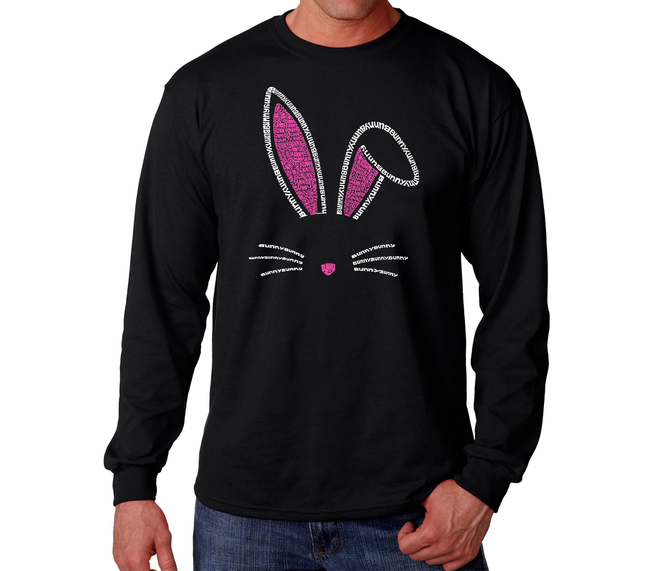Mens Word Art Long Sleeve T-shirt - Bunny Ears
