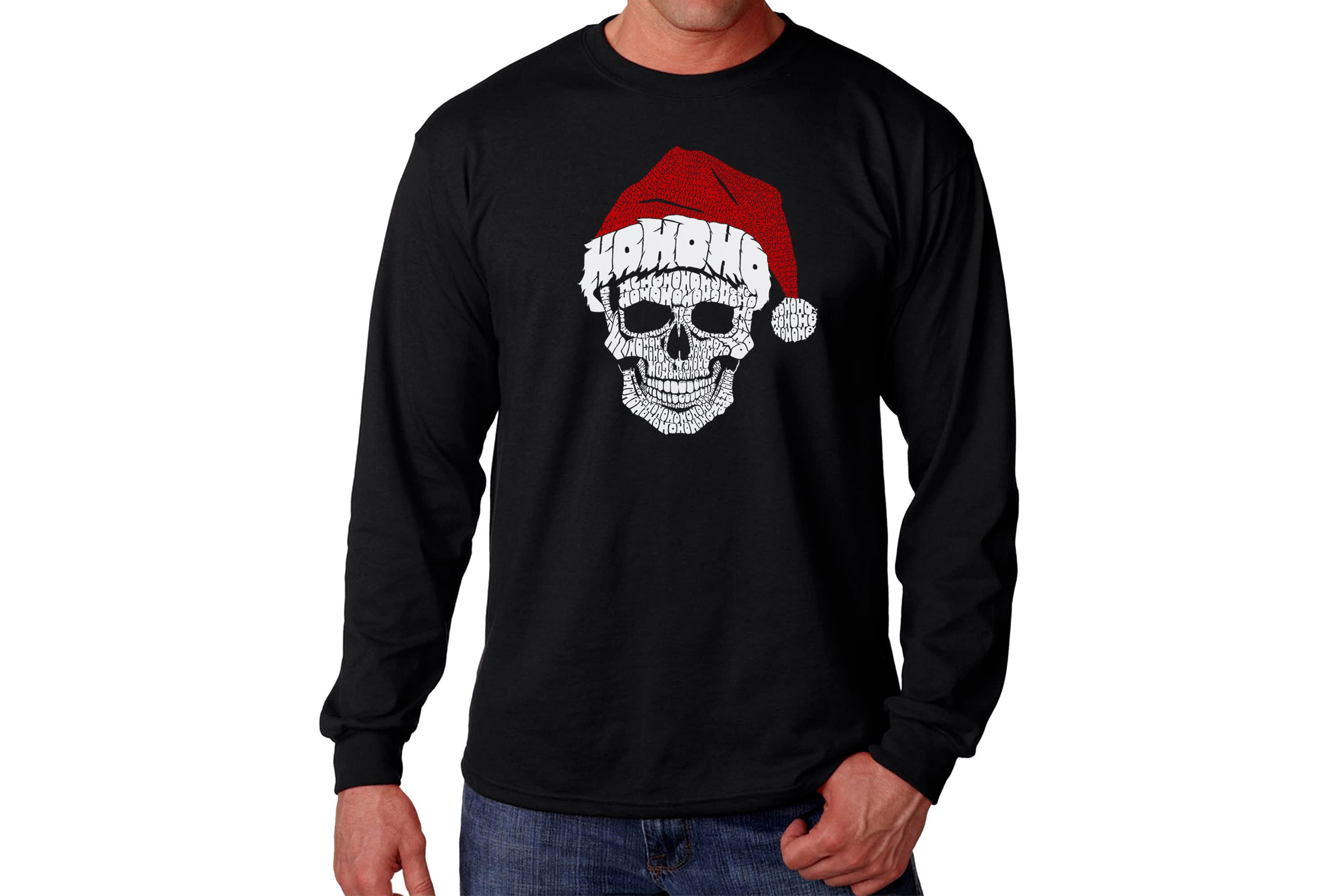 Mens Word Art Long Sleeve T-Shirt - Santa Skull
