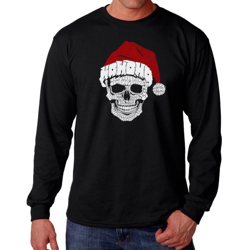 Mens Word Art Long Sleeve T-Shirt - Santa Skull
