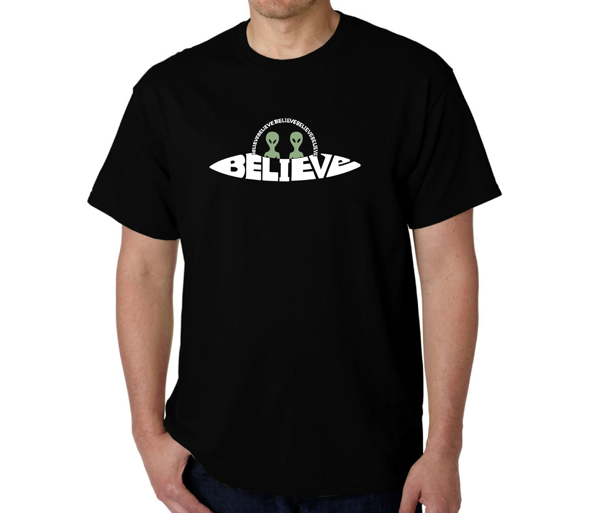 Mens Word Art T-Shirt  - Believe UFO