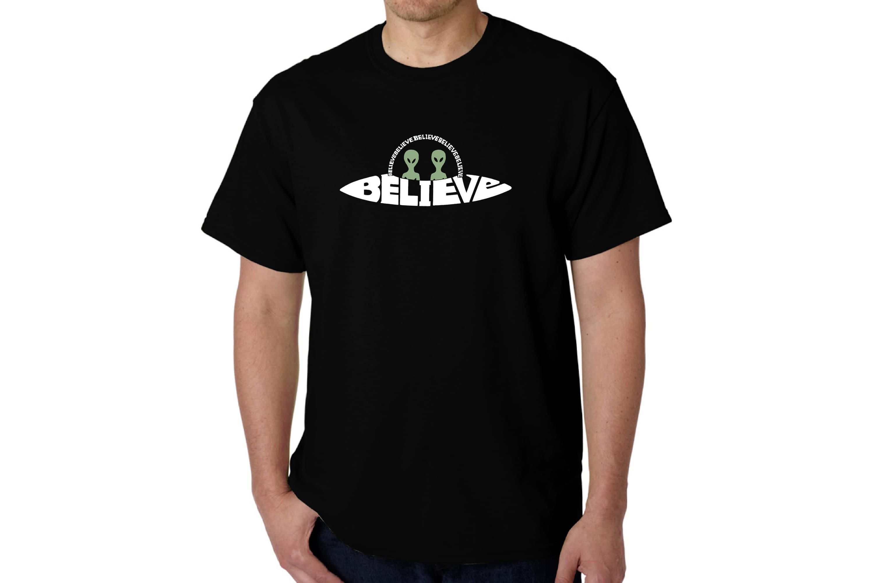 Mens Word Art T-Shirt  - Believe UFO