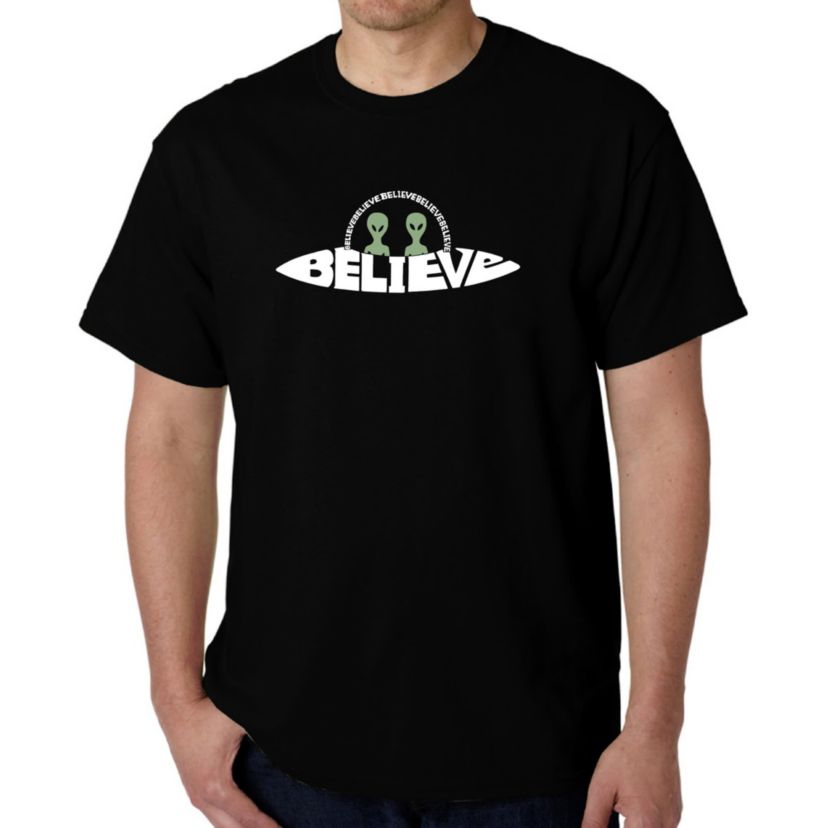 Mens Word Art T-Shirt  - Believe UFO