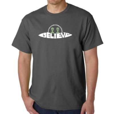 LA Pop Art Men's Word Art T-Shirt - Believe UFO, Gray, XL