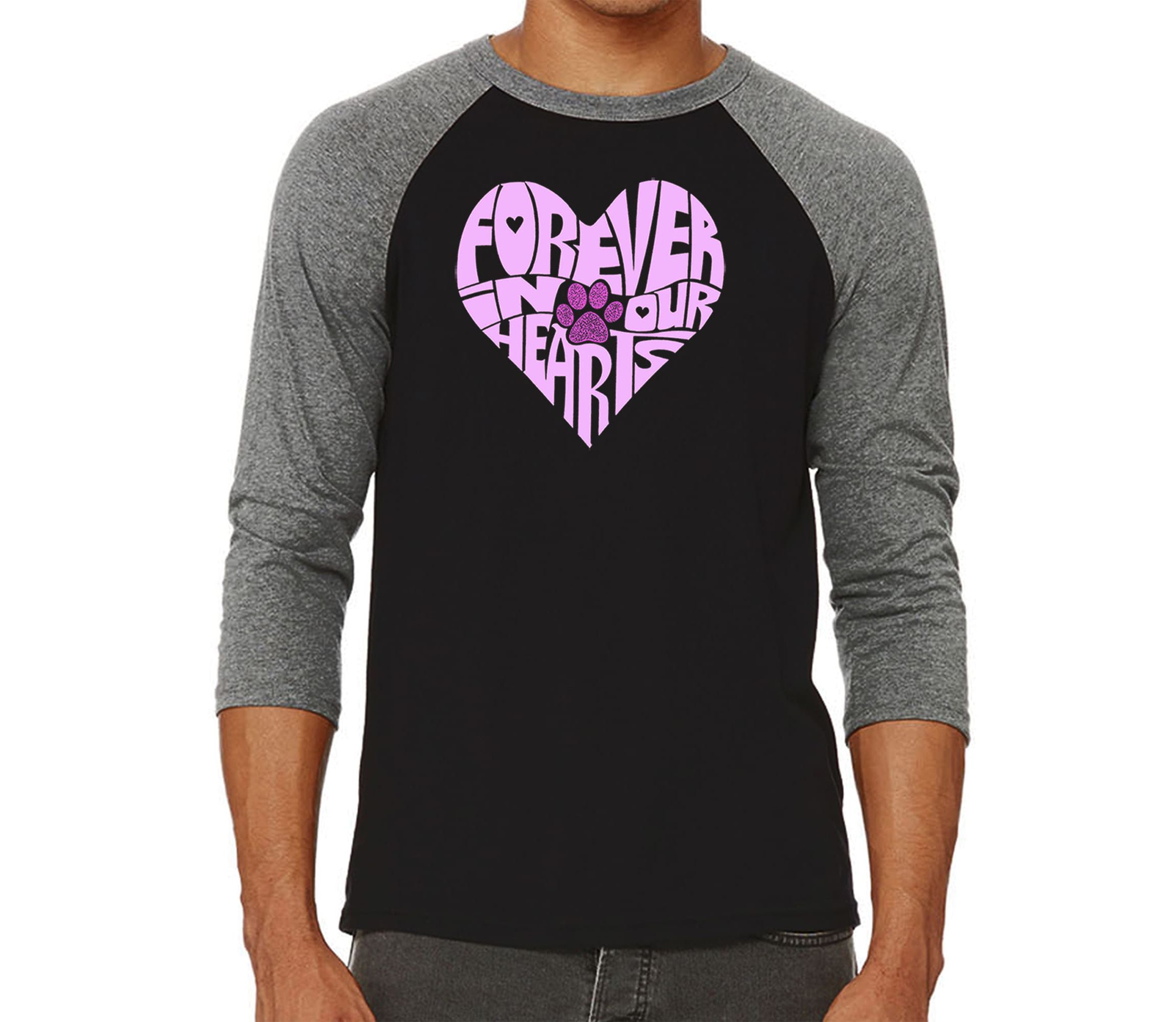 Mens Raglan Baseball Word Art T-Shirt - Forever In Our Hearts