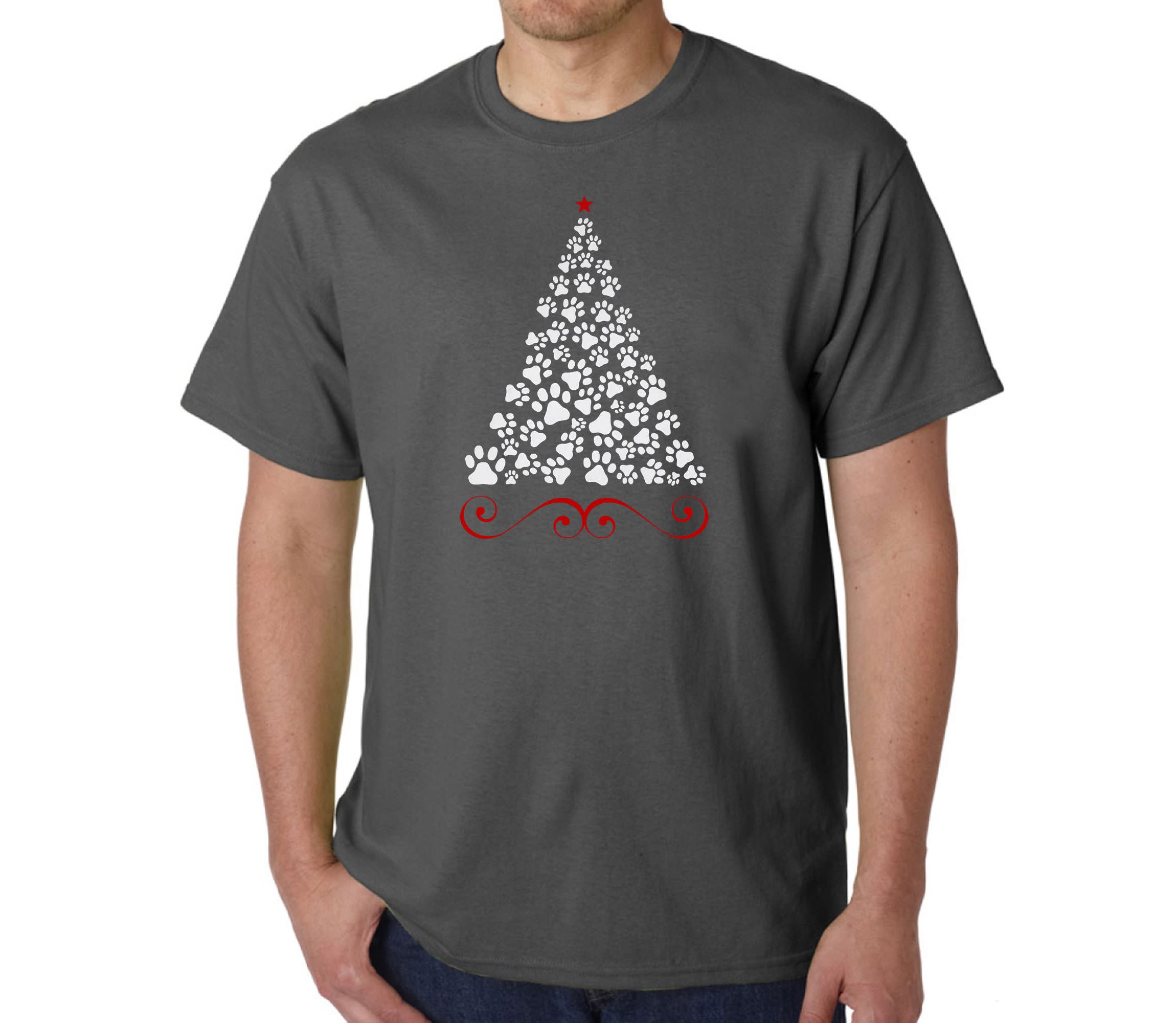 Mens Word Art T-Shirt - Paw Christmas Tree