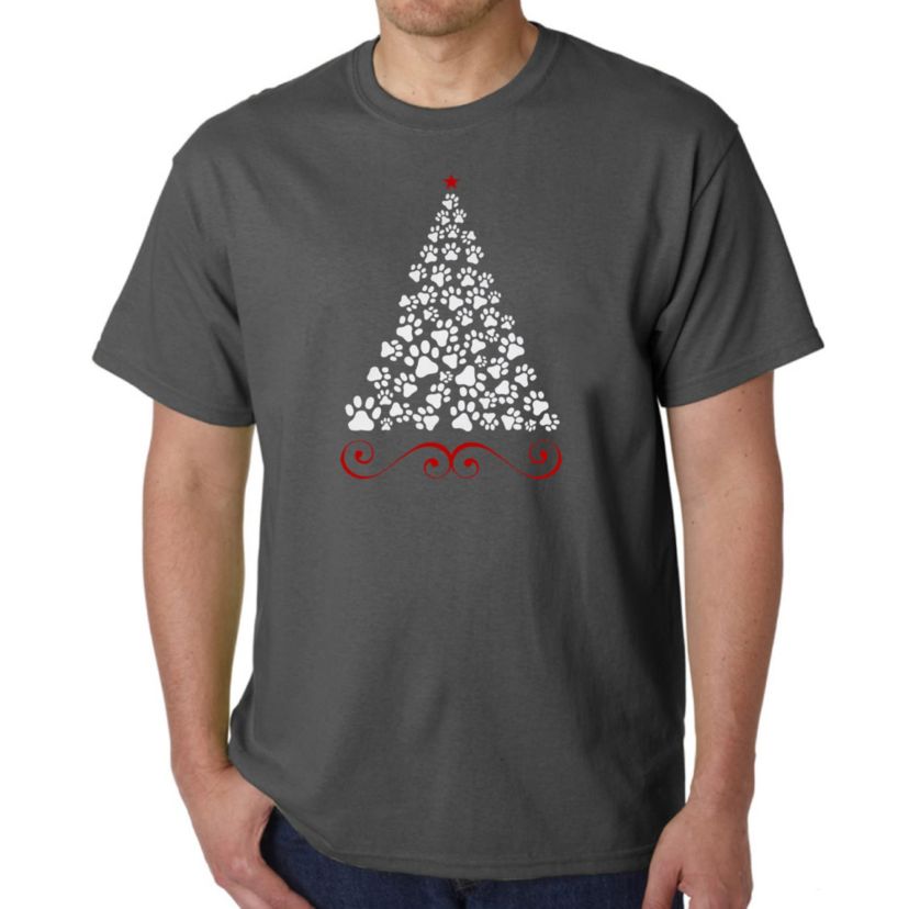 Mens Word Art T-Shirt - Paw Christmas Tree