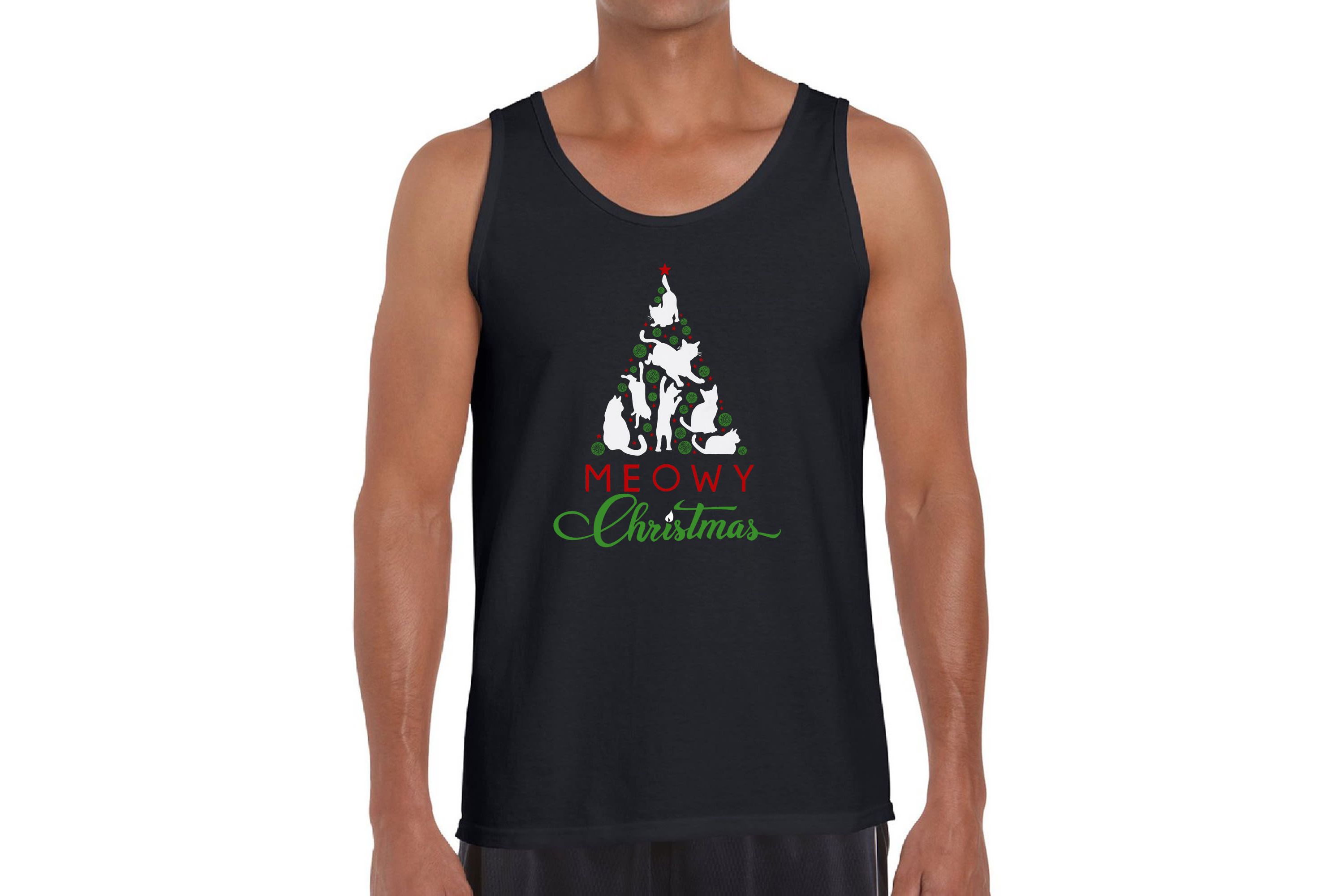 Mens Word Art Tank Top - Meowy Christmas Tree
