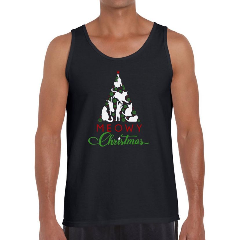 Mens Word Art Tank Top - Meowy Christmas Tree