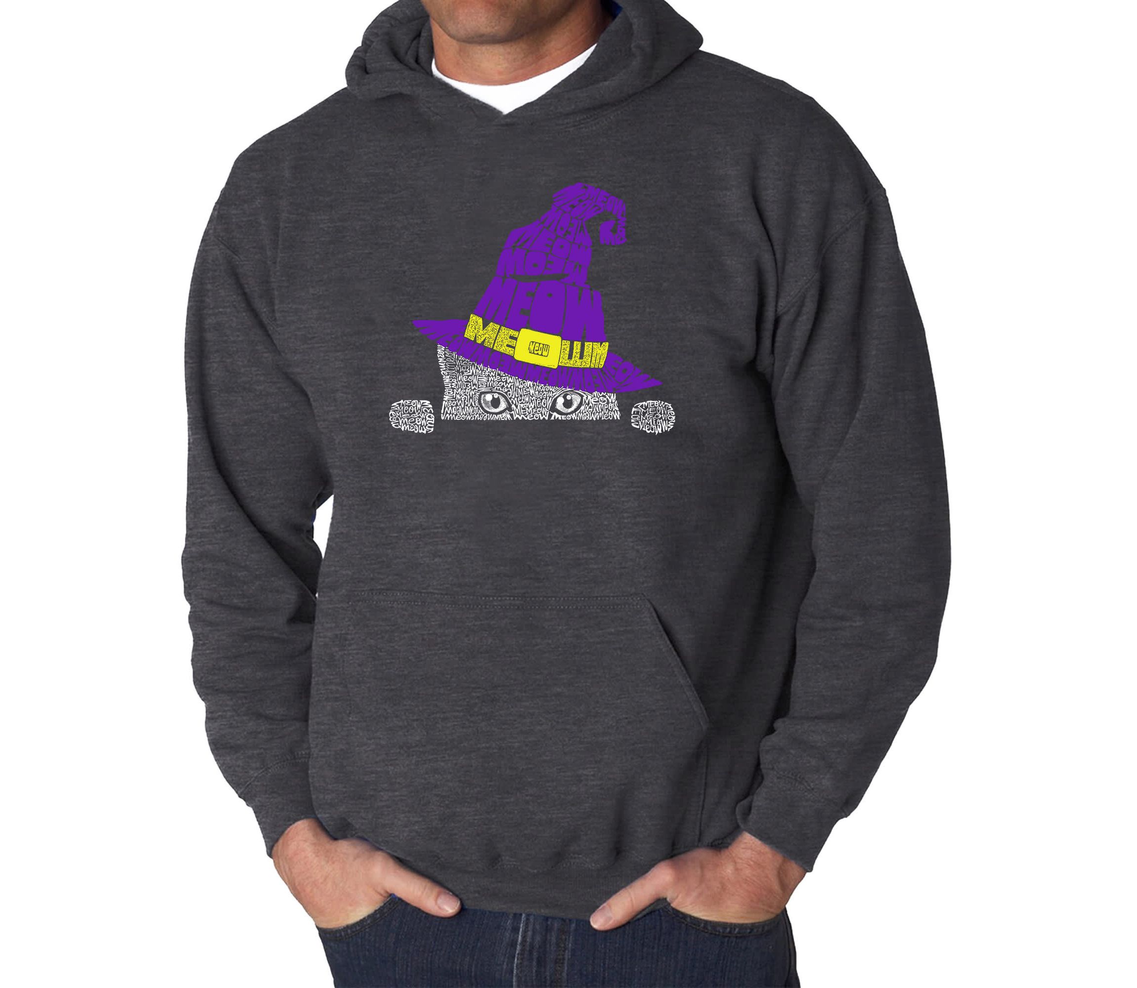Mens Word Art Hooded Sweatshirt - Peeking Witch Cat