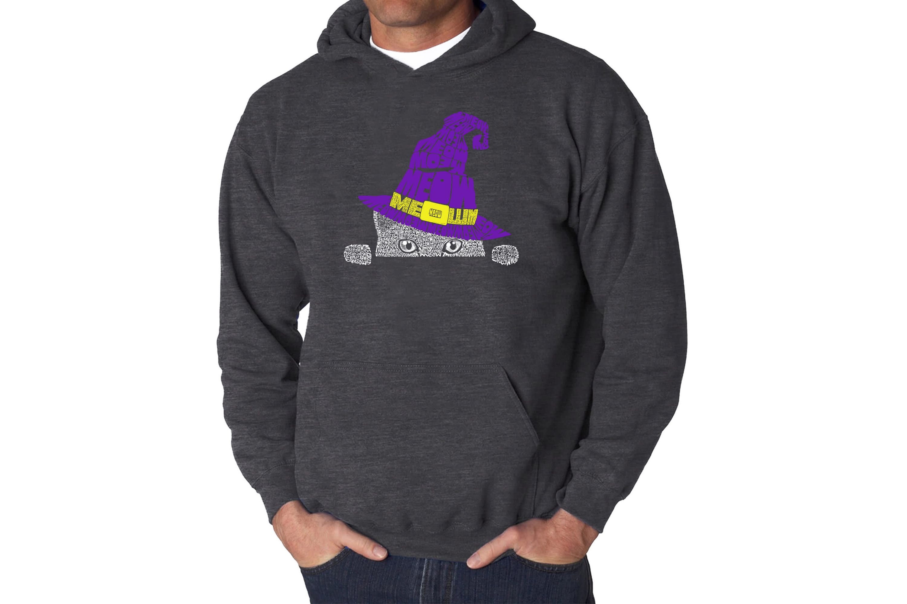 Mens Word Art Hooded Sweatshirt - Peeking Witch Cat