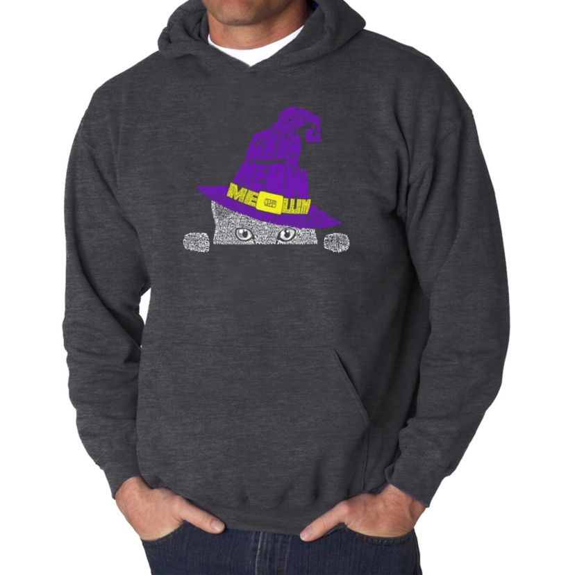 Mens Word Art Hooded Sweatshirt - Peeking Witch Cat