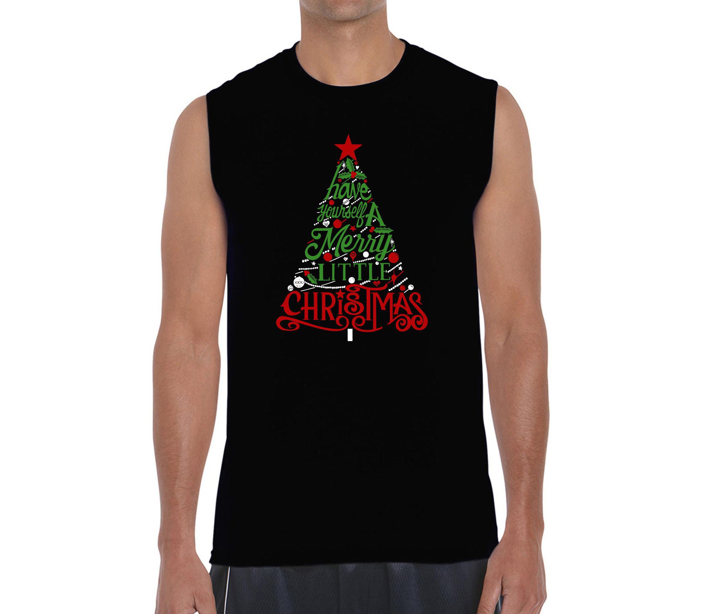 Mens Word Art Sleeveless T-Shirt - Have Yourself a Merry Little Christmas