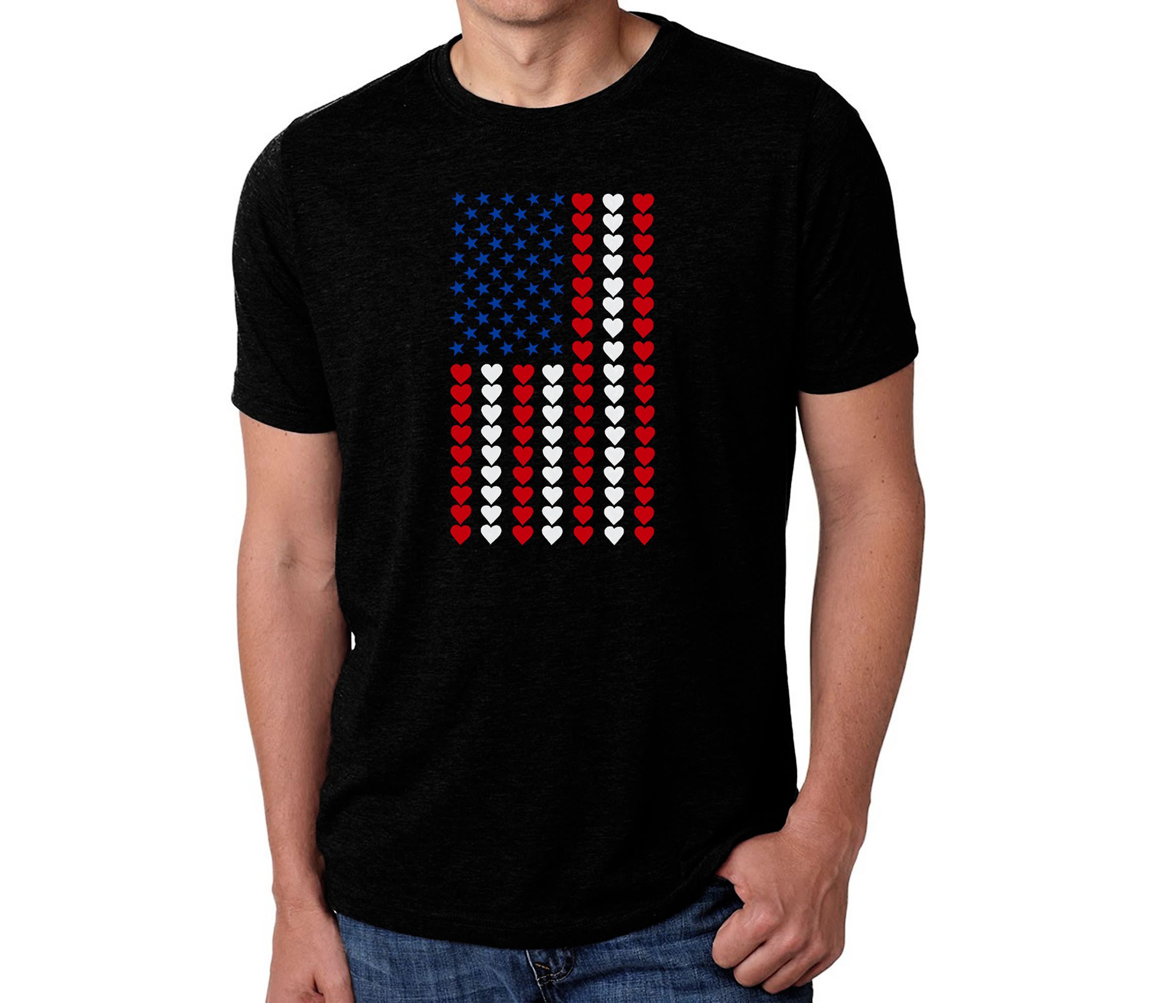 Mens Premium Blend Word Art T-Shirt - Heart Flag