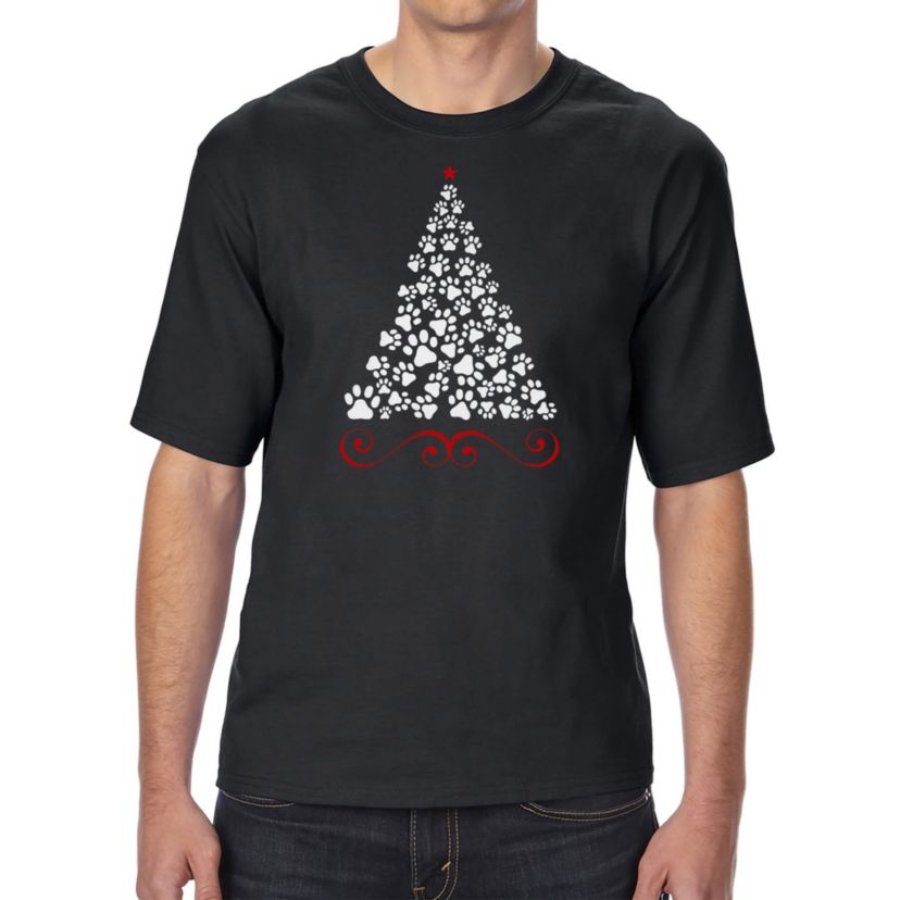 Mens Tall and Long Word Art T-Shirt - Paw Christmas Tree