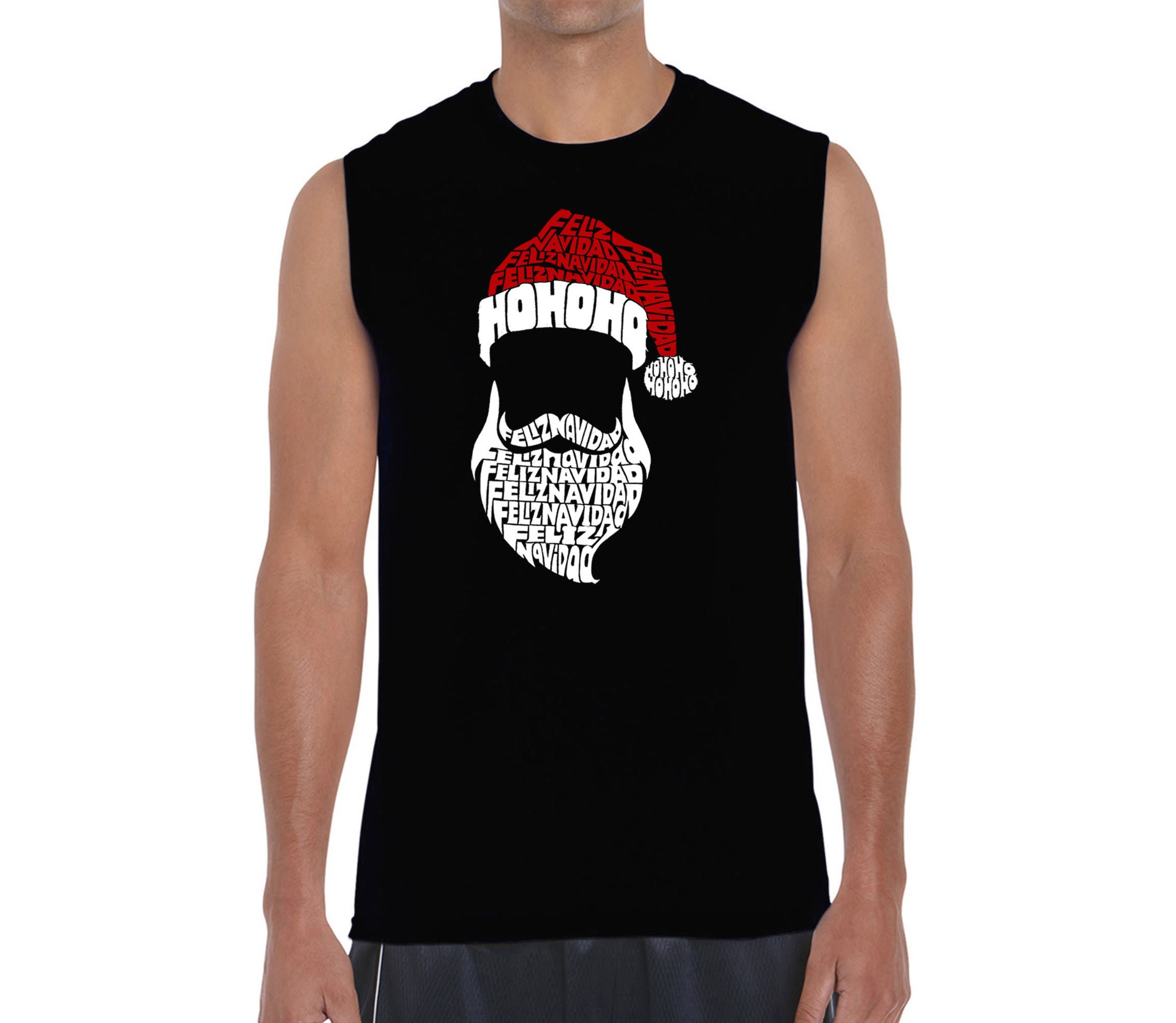 Mens Word Art Sleeveless T-Shirt - Feliz Navidad Santa Claus