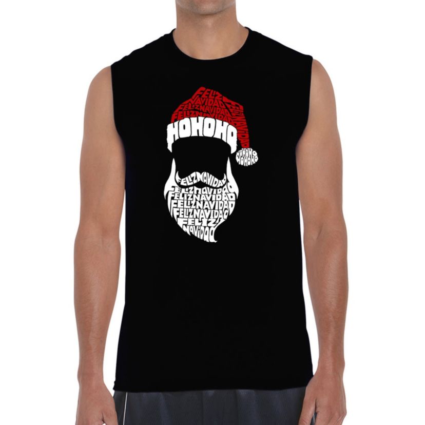 Mens Word Art Sleeveless T-Shirt - Feliz Navidad Santa Claus