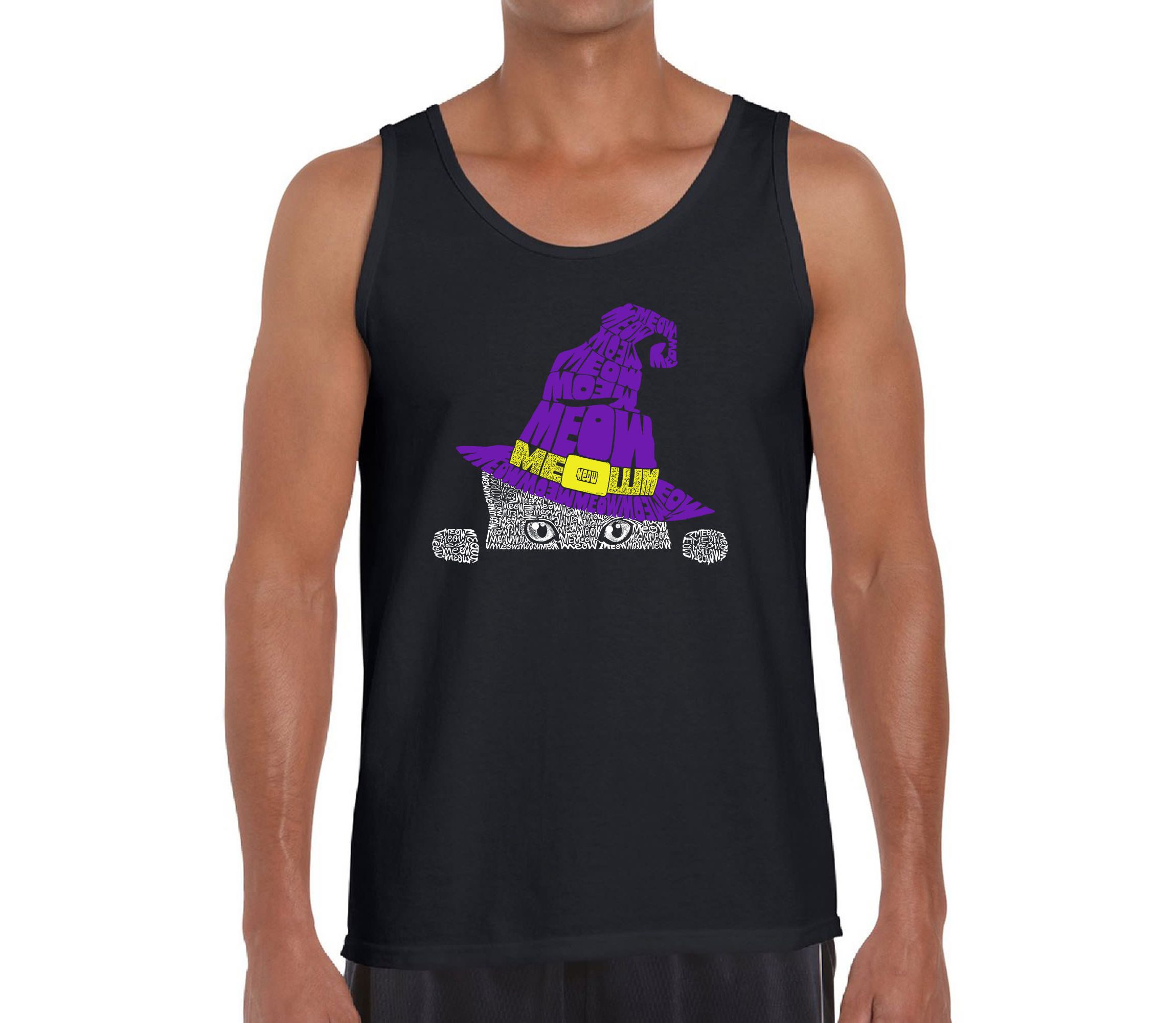 Mens Word Art Tank Top - Peeking Witch Cat