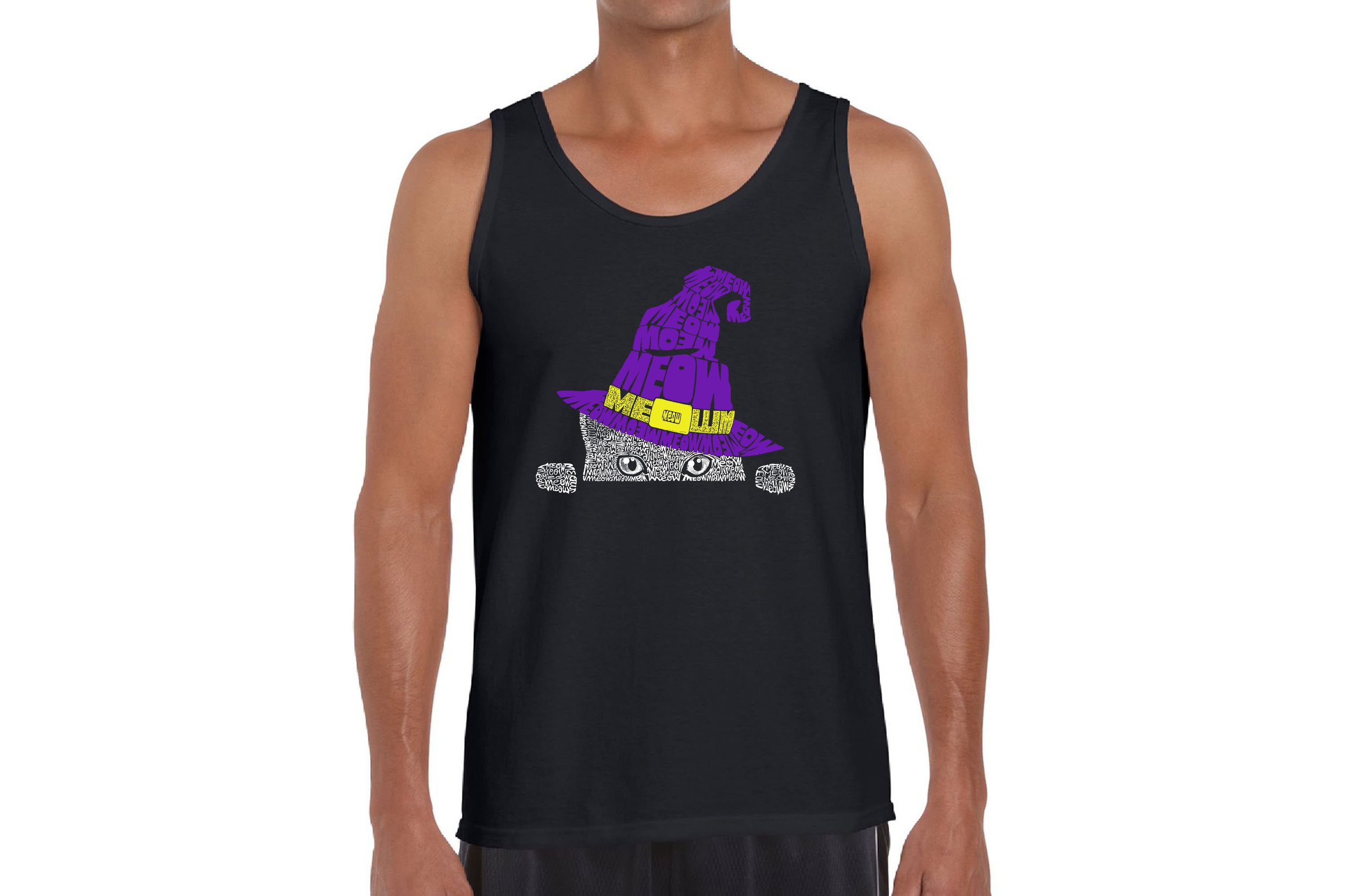 Mens Word Art Tank Top - Peeking Witch Cat